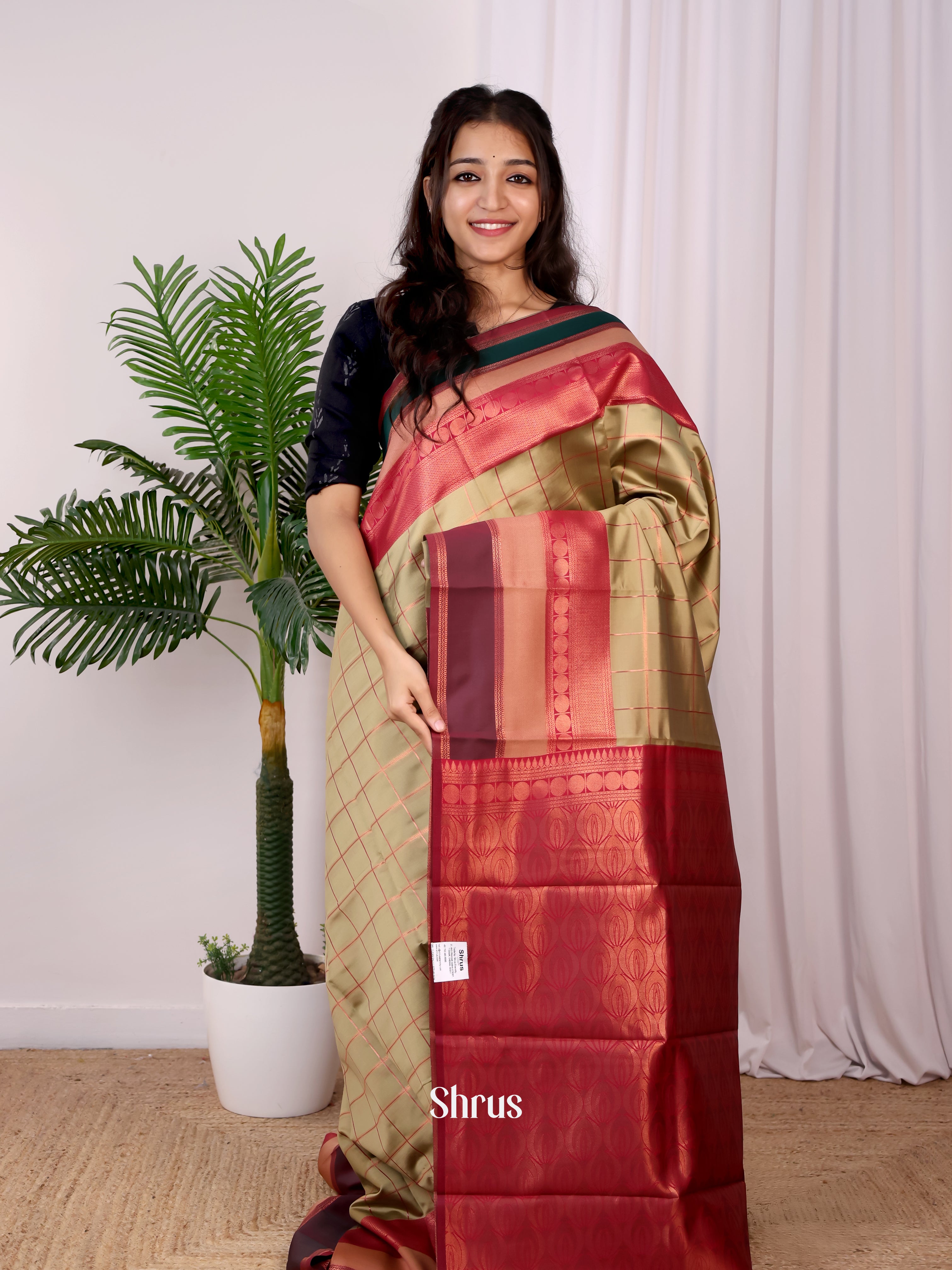 Green & Maroon- Semi Arani Silk Saree