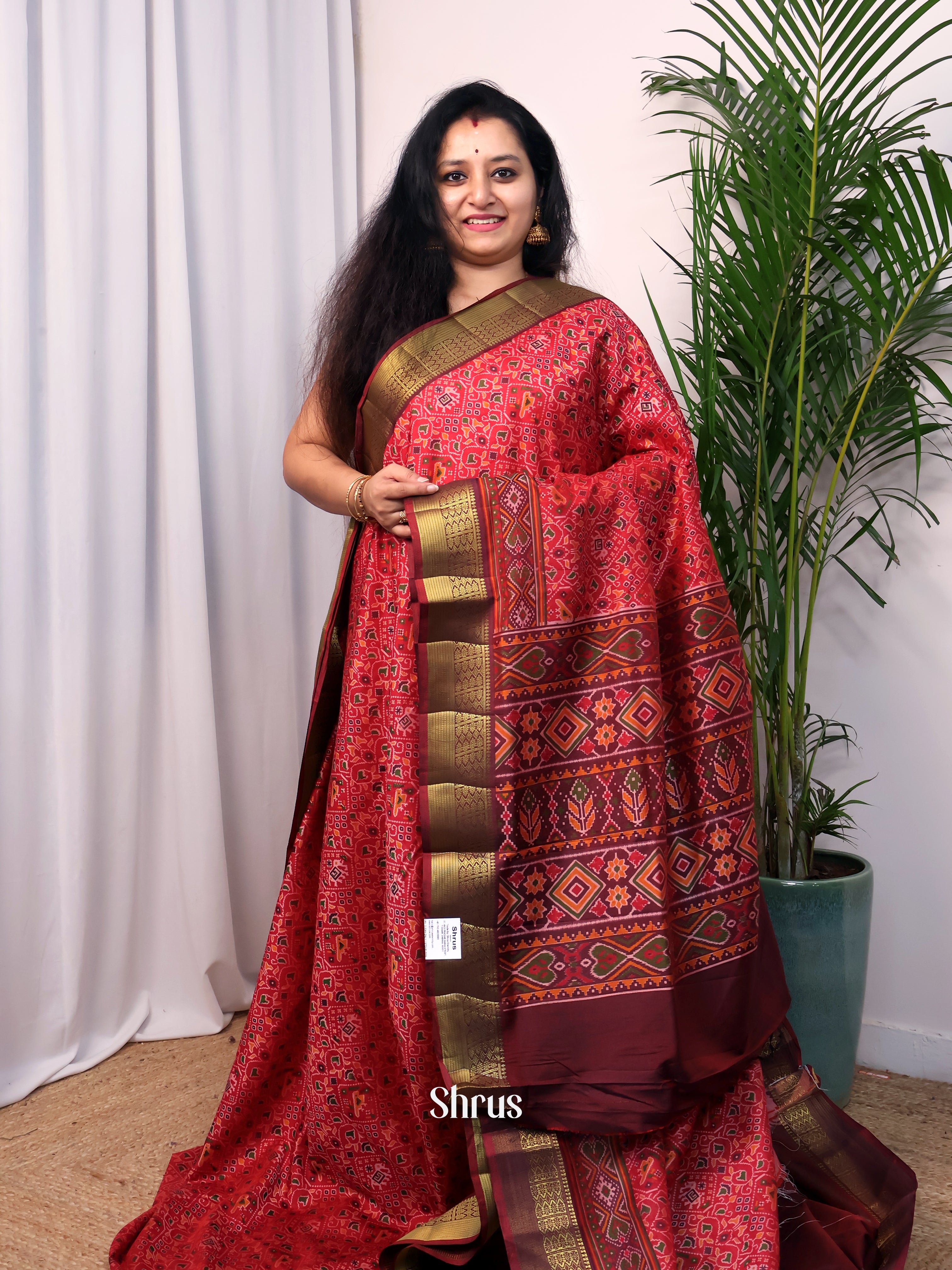 Red & Maroon- Semi Patola Saree