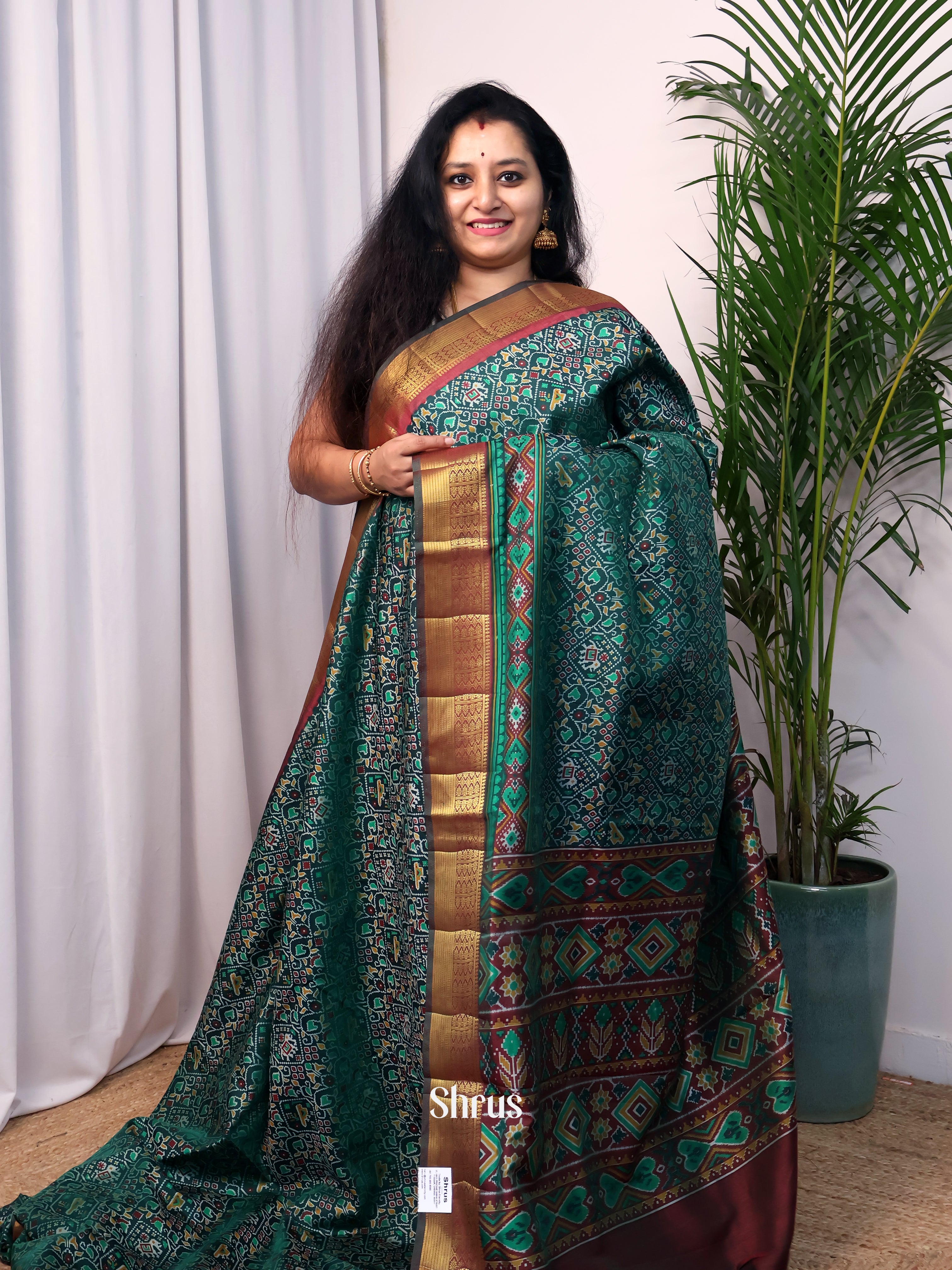 Green & Brown - Semi Patola Saree - Shop on Shrus.com