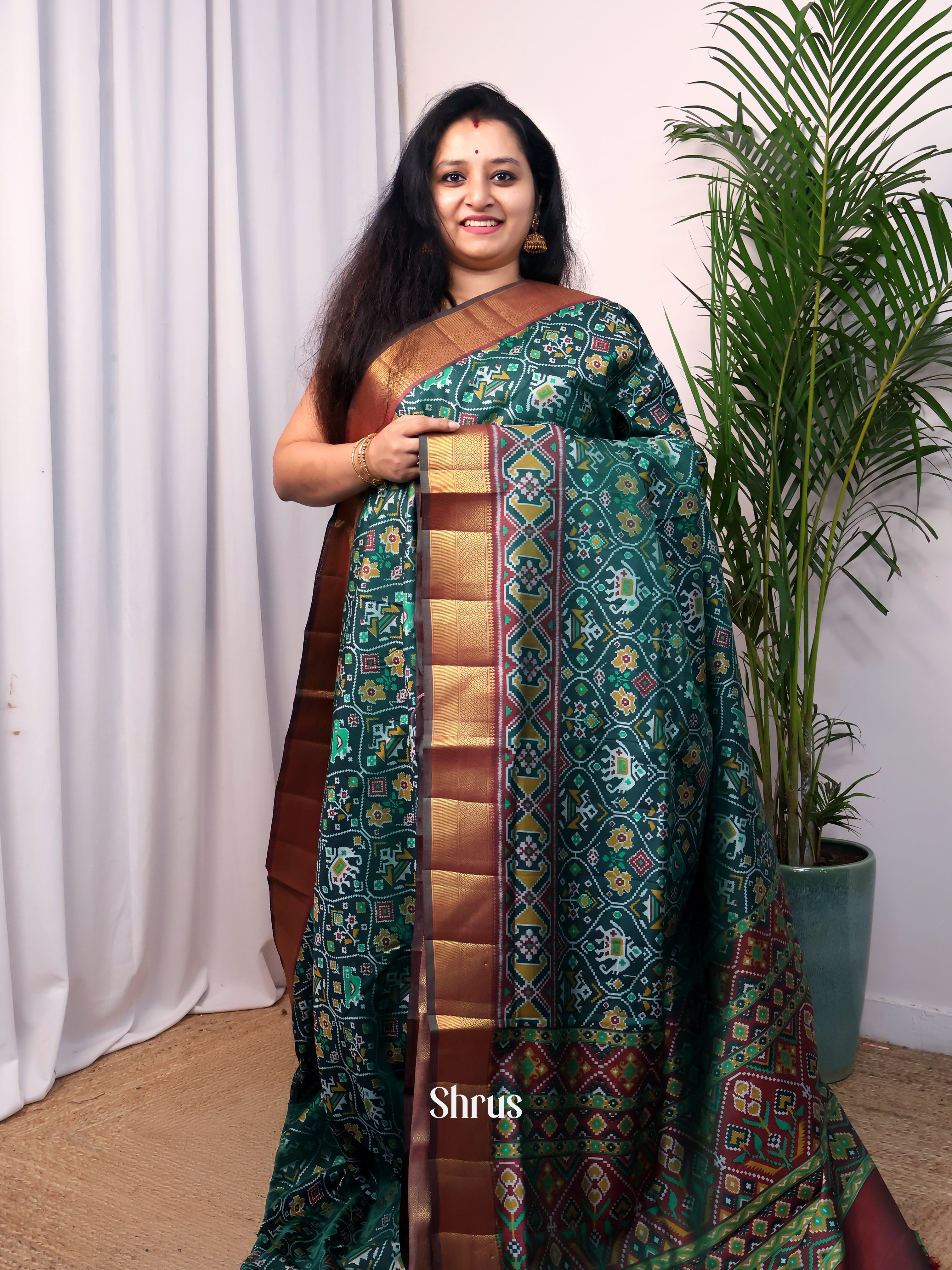 Green & Brown - Semi Patola Saree - Shop on Shrus.com