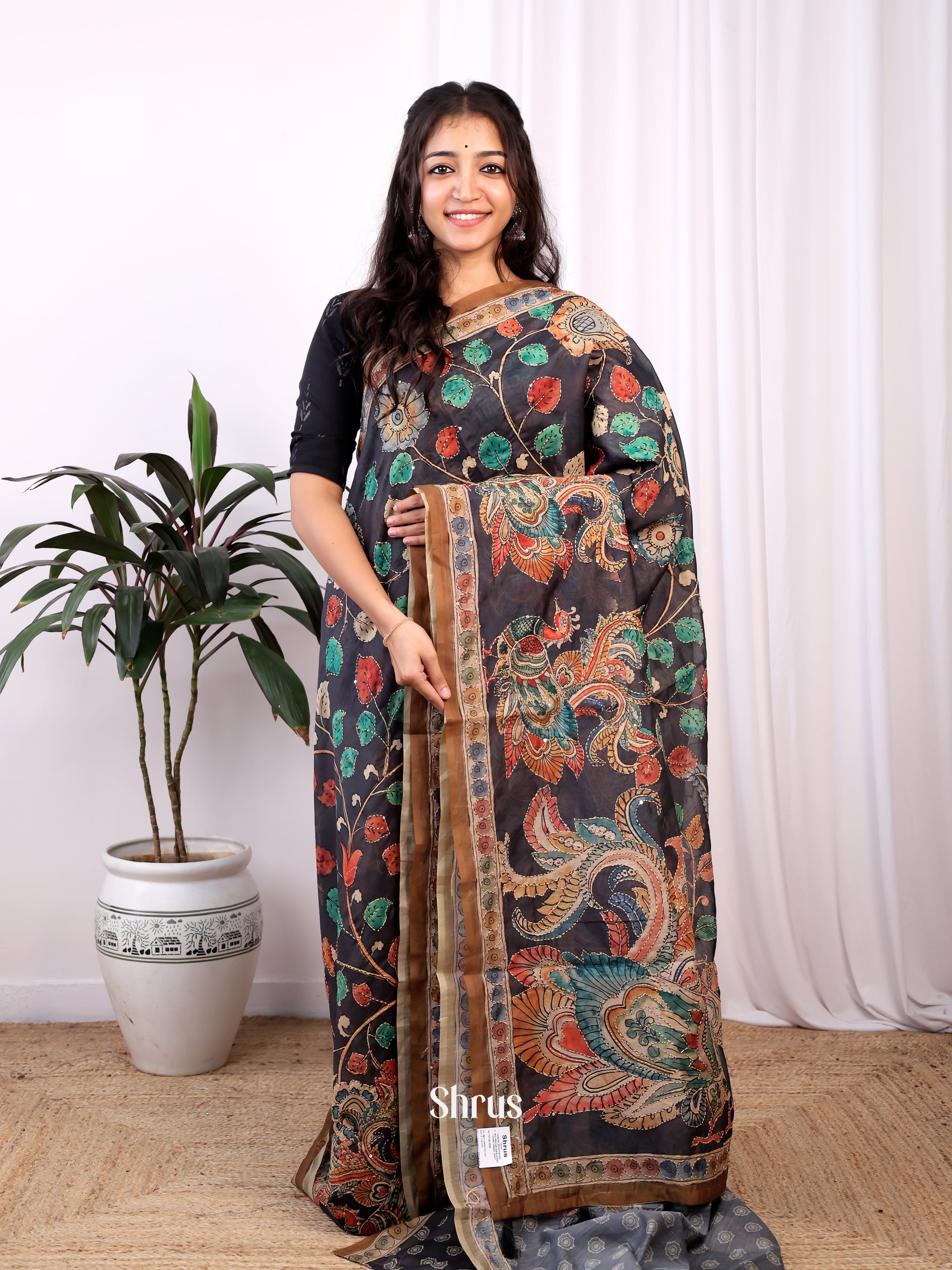 Black & Brown - Semi Kantha Saree