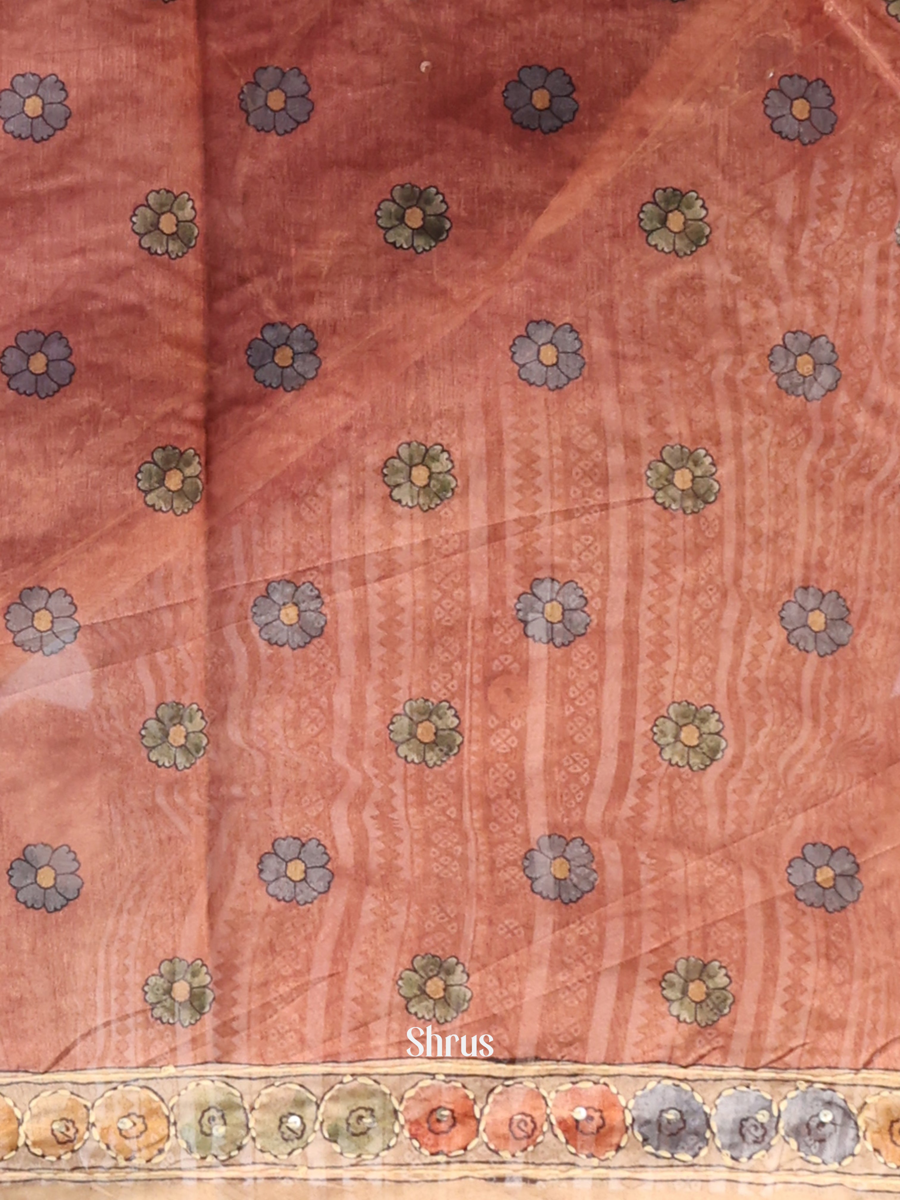 Purple  & Brown - Semi Kantha Saree - Shop on Shrus.com