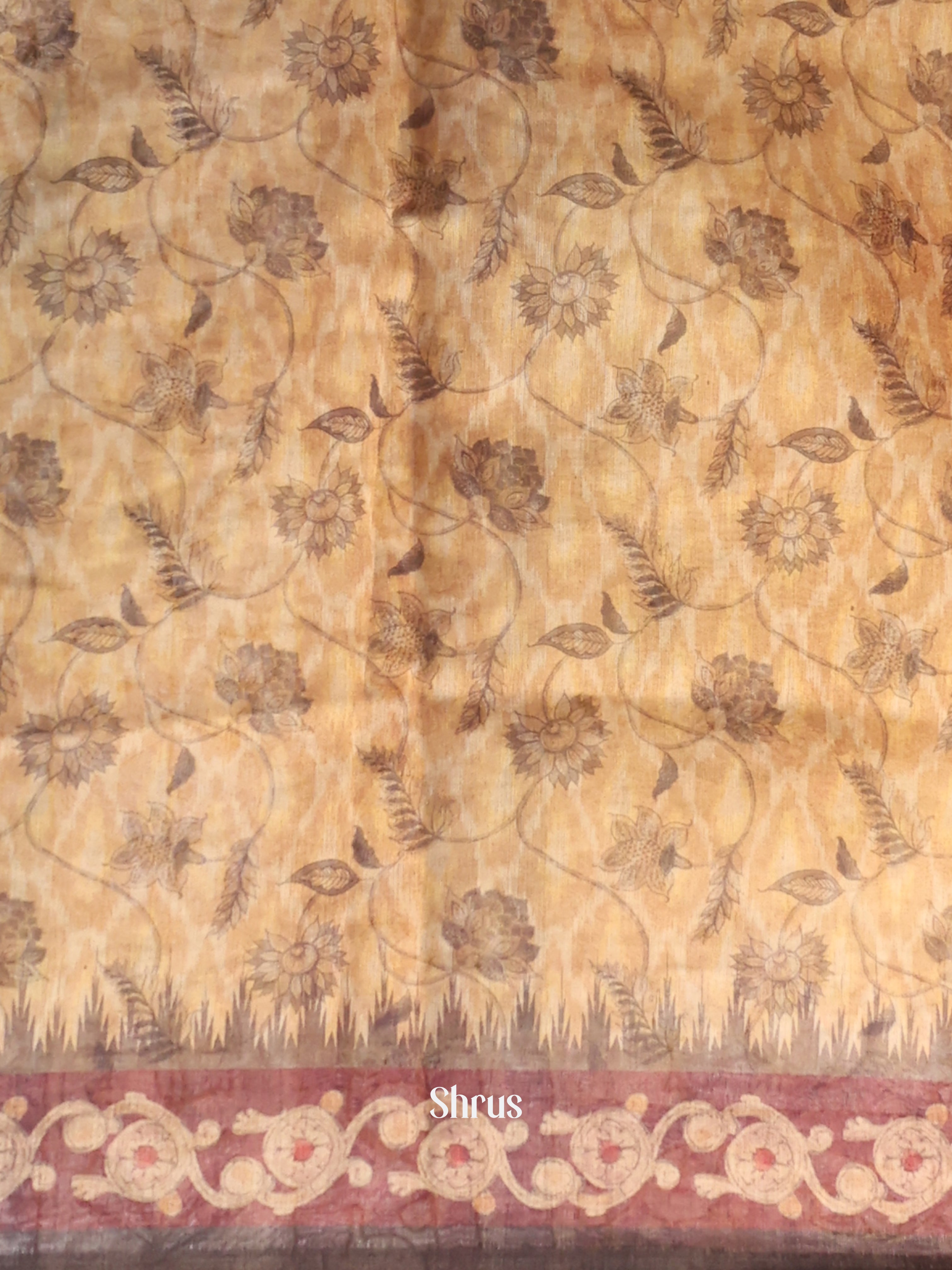 Cream & Brown- Semi Kantha Saree