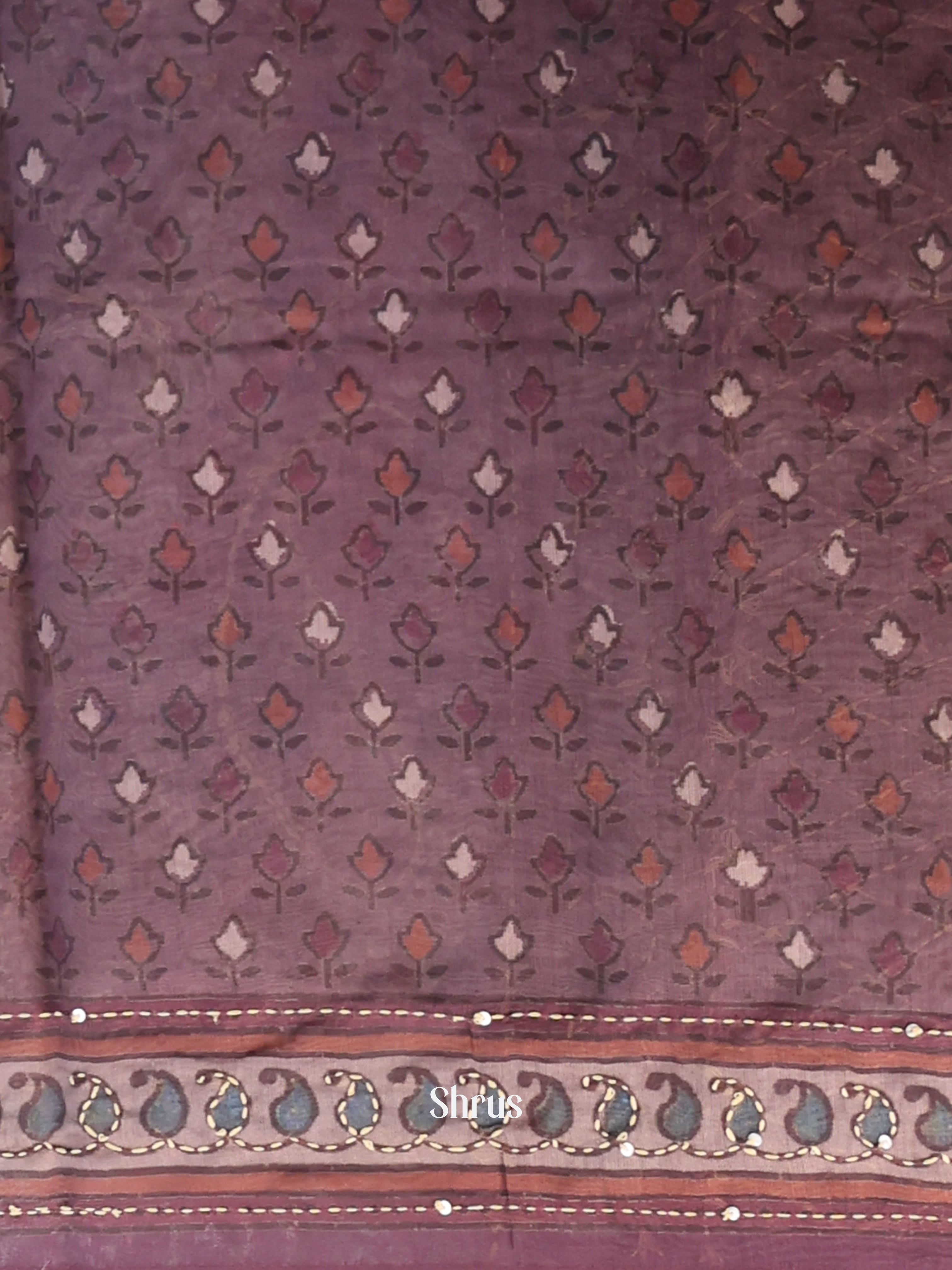 Purple & Brown - Semi Kantha Saree - Shop on Shrus.com