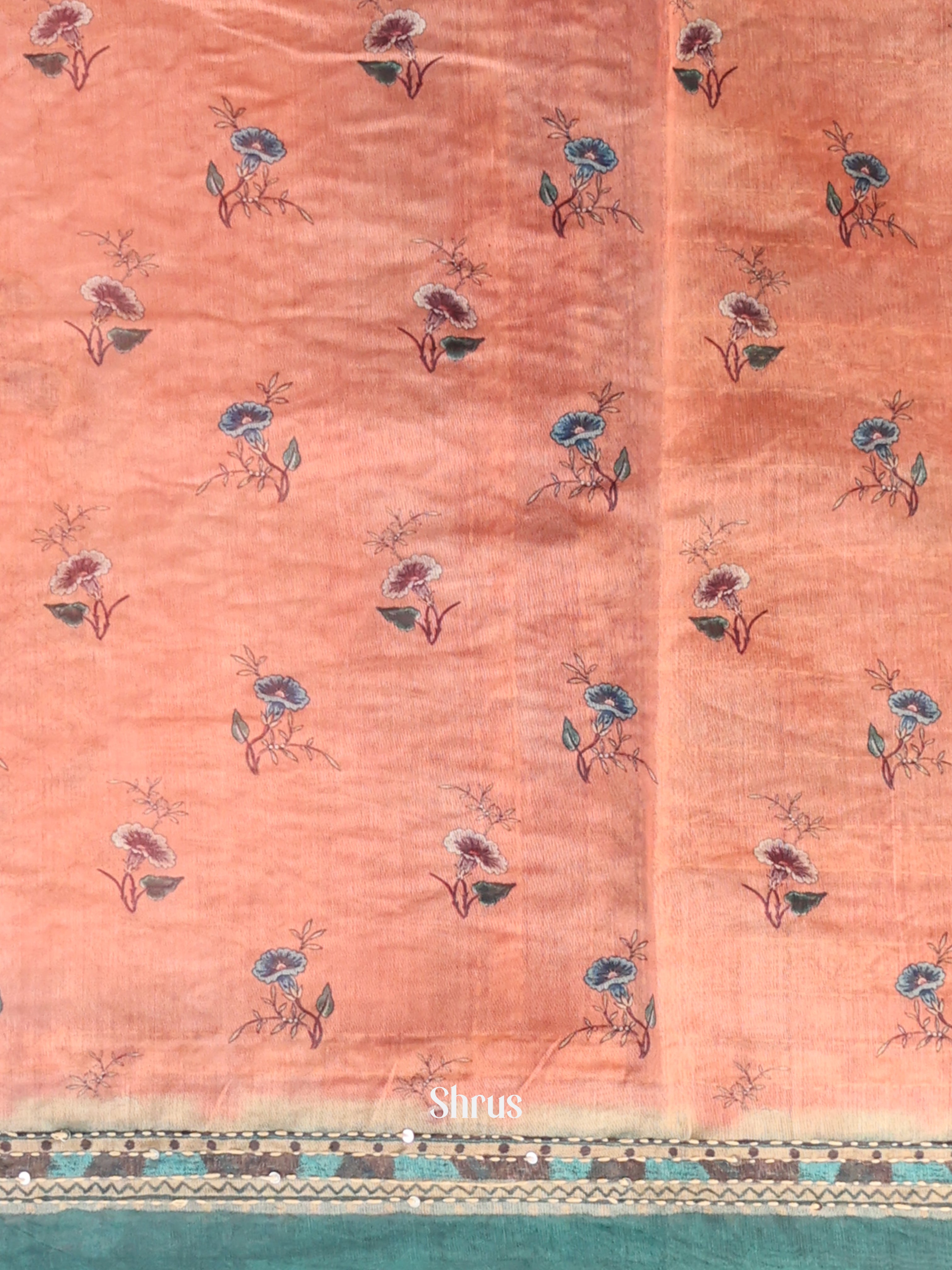 Peach & Green- Semi Kantha Saree