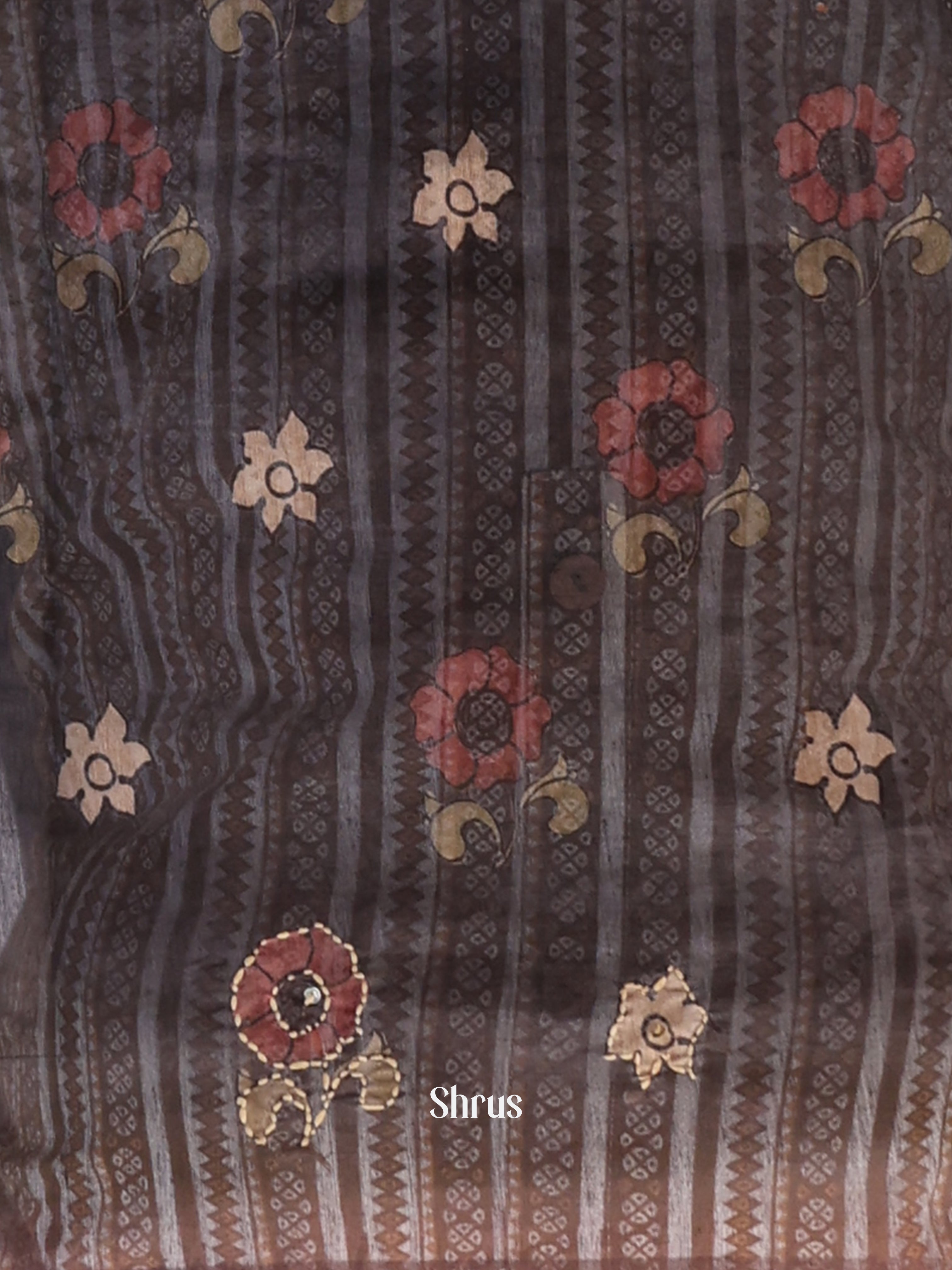 Grey & Brown - Semi Kantha Saree