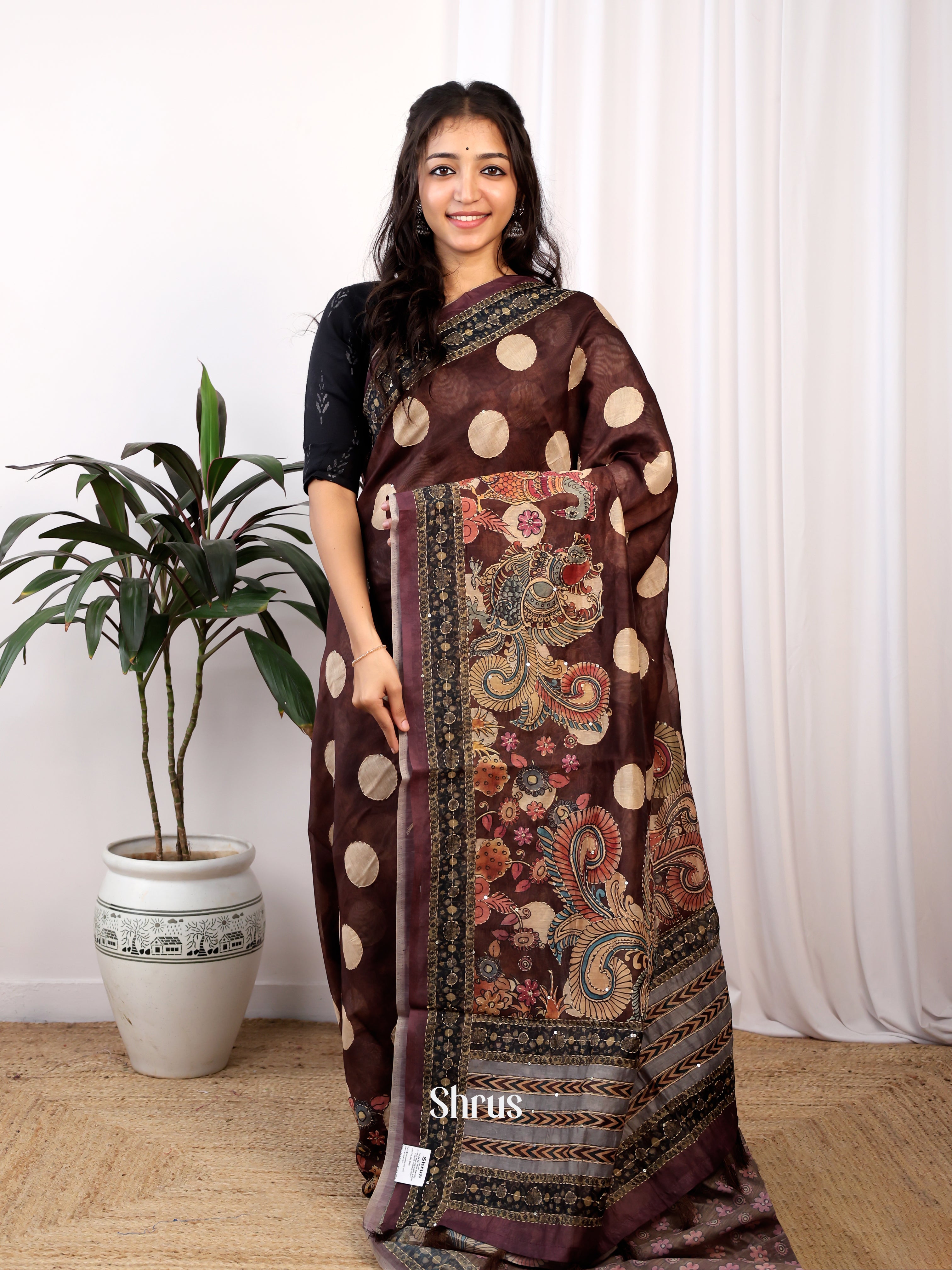 Brown & Grey- Semi Kantha Saree