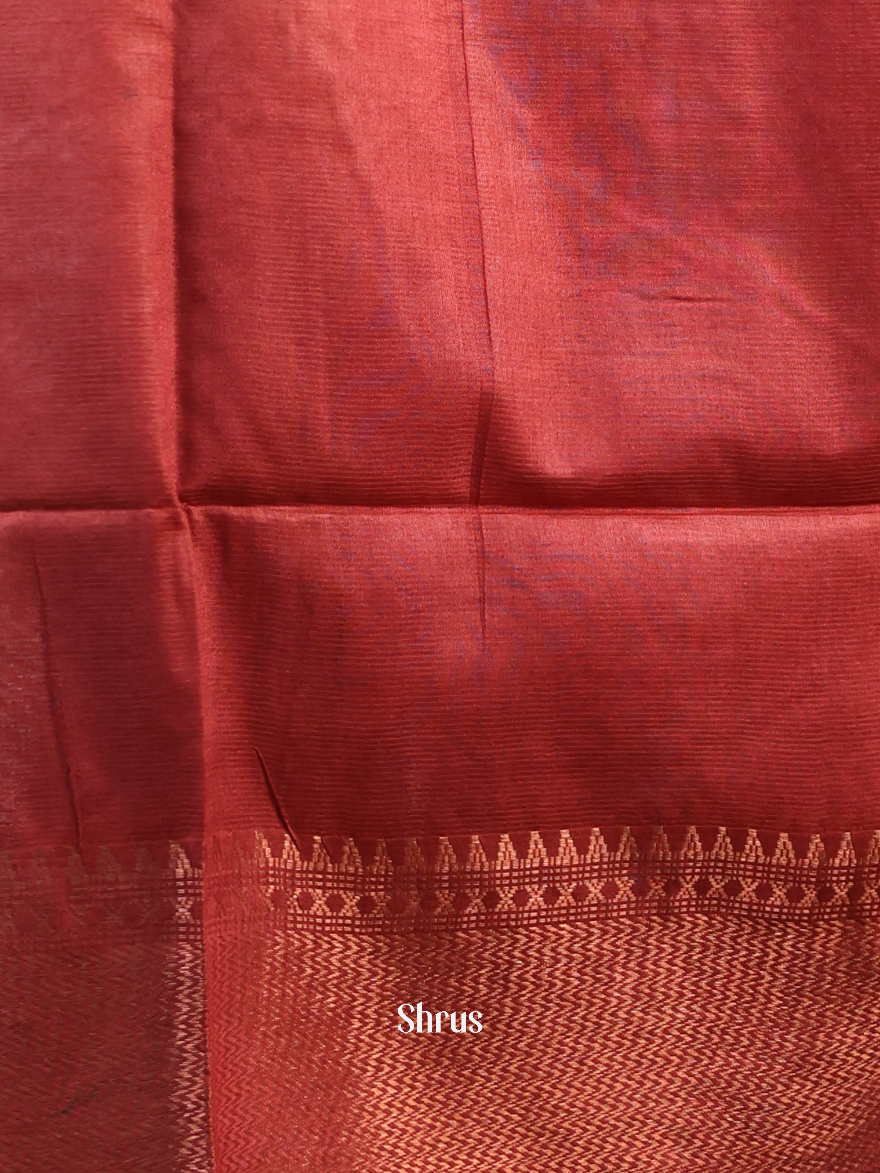 Blue & Red-Semi Tussar Saree