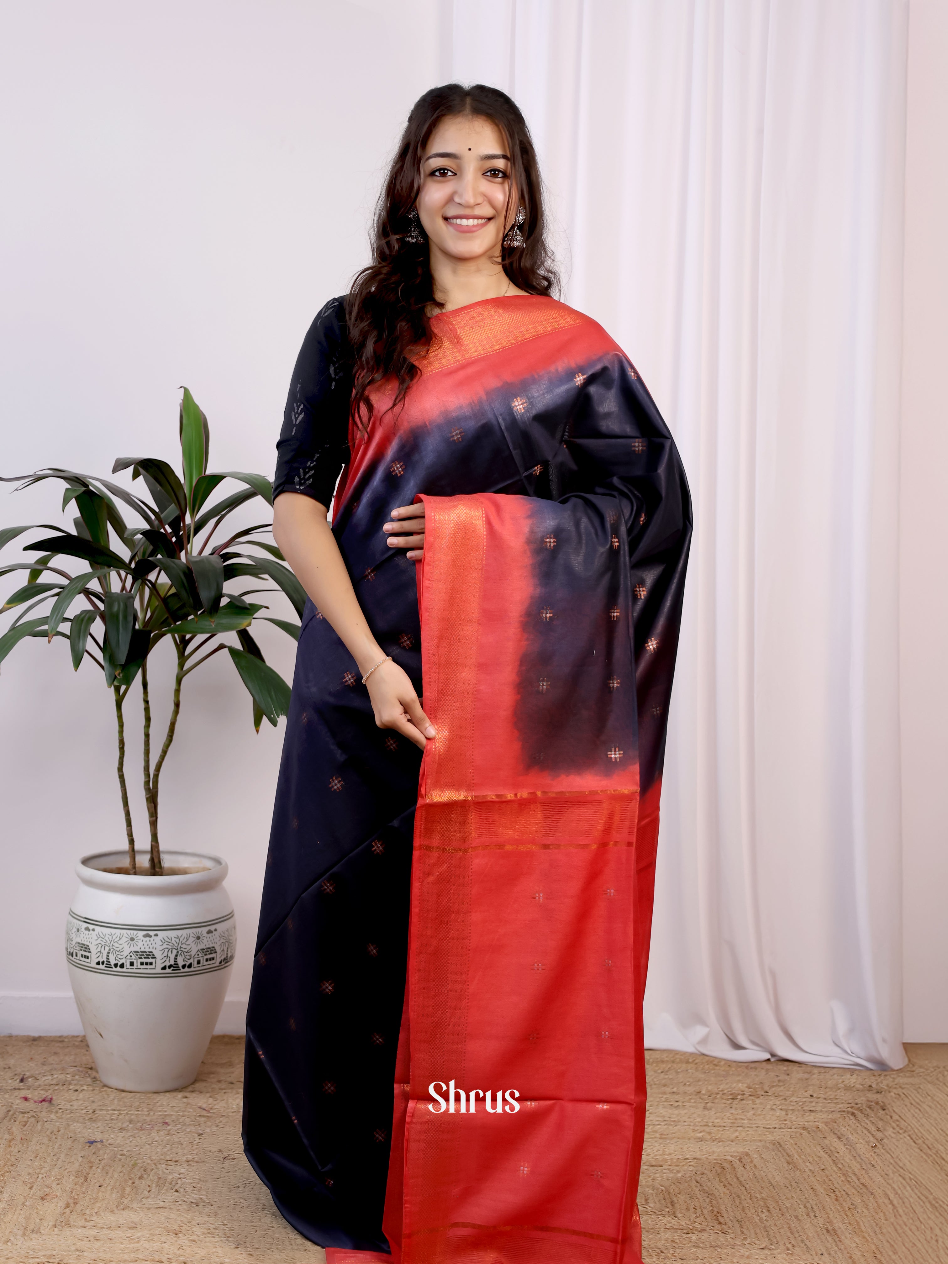 Black & Red- Semi Tussar Saree