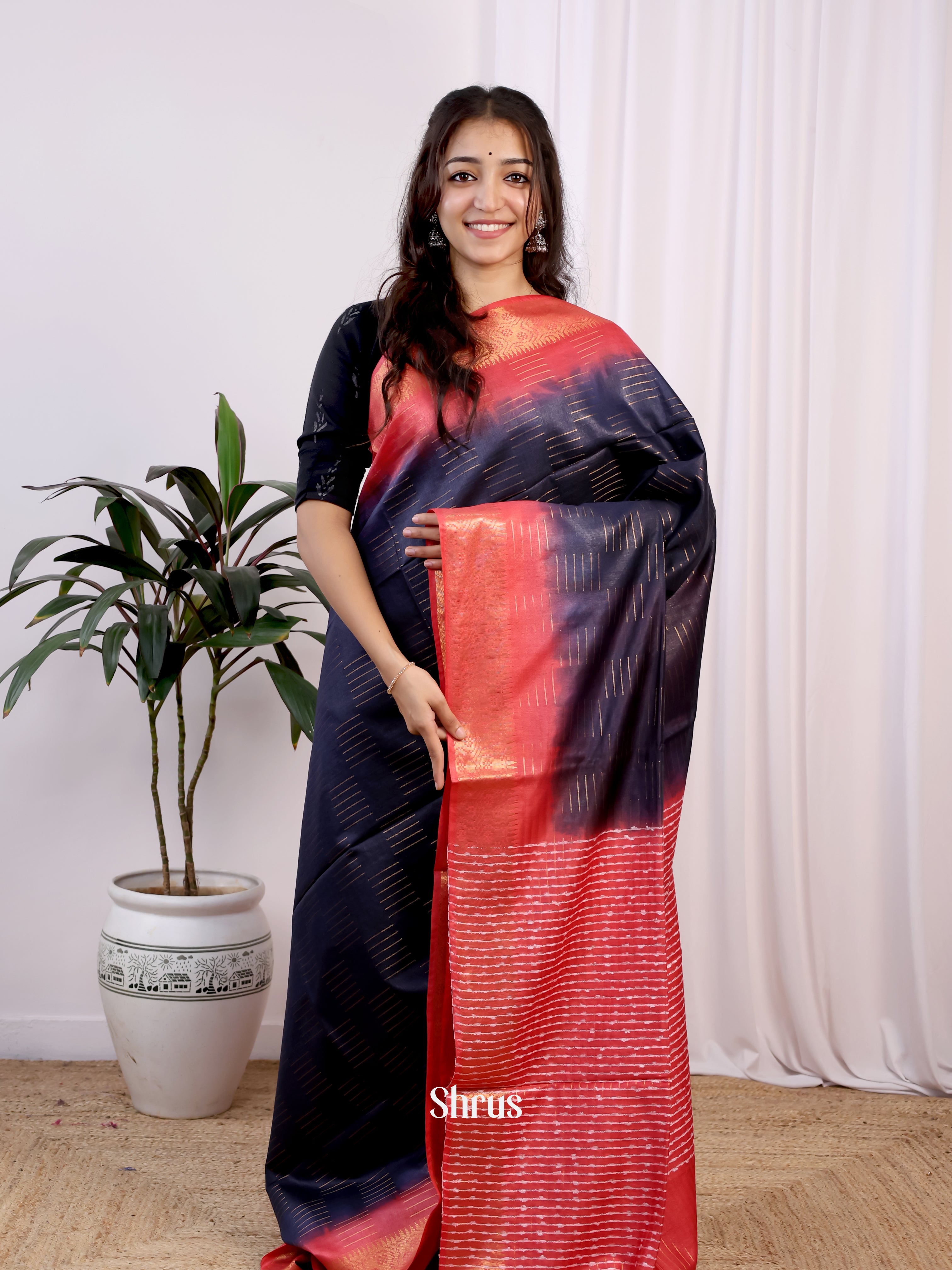 Blue & Red -Semi Tussar Saree