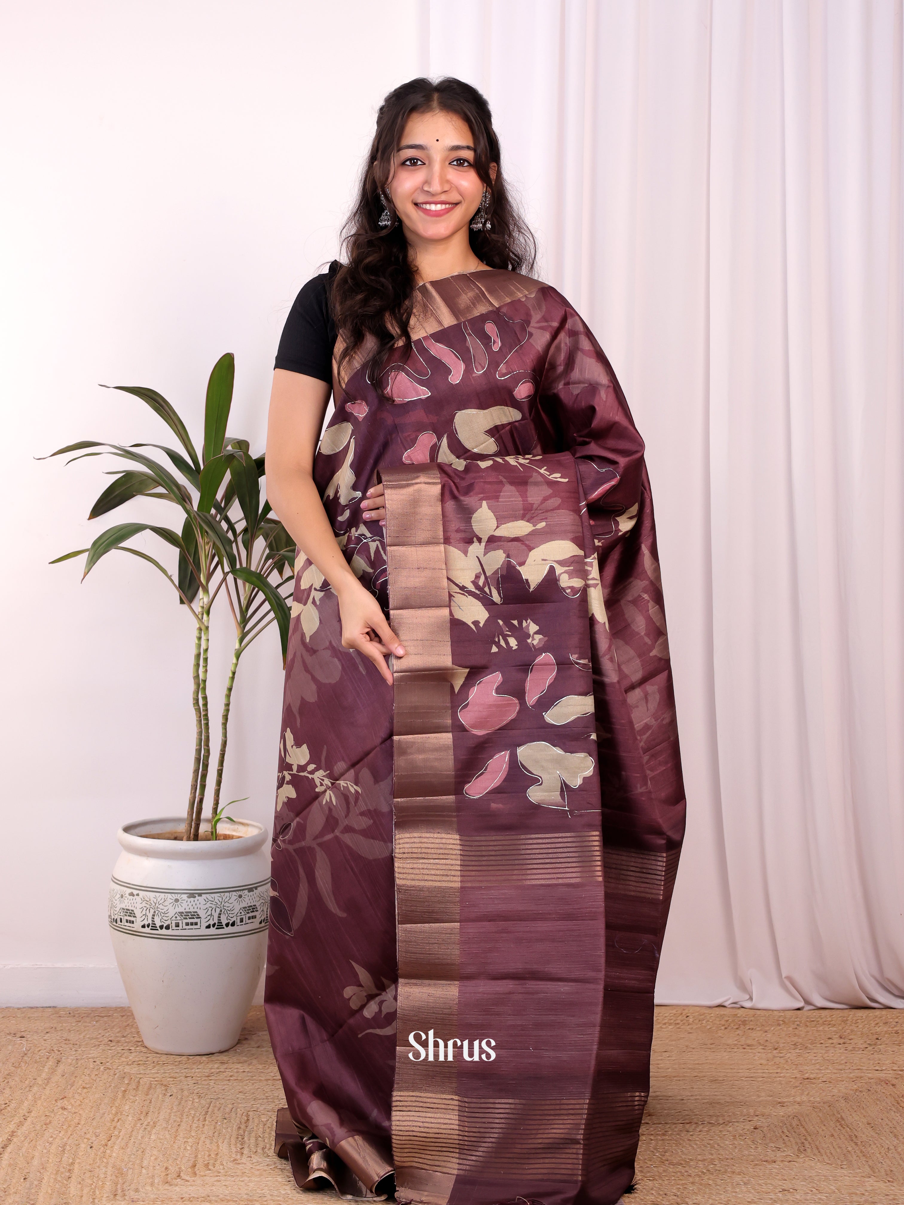 Brown - Moonga Saree