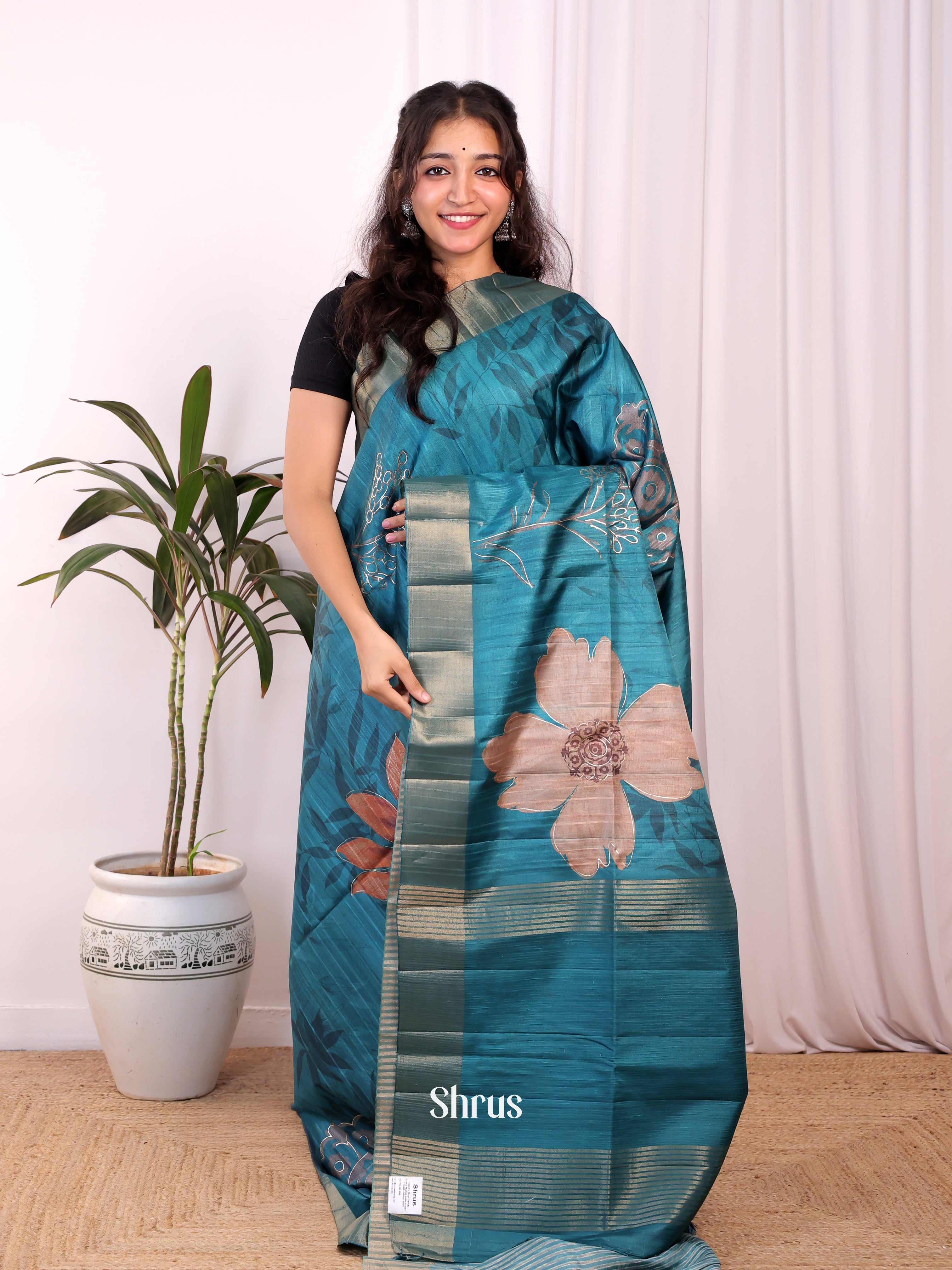 Blue - Moonga Saree - Shop on Shrus.com