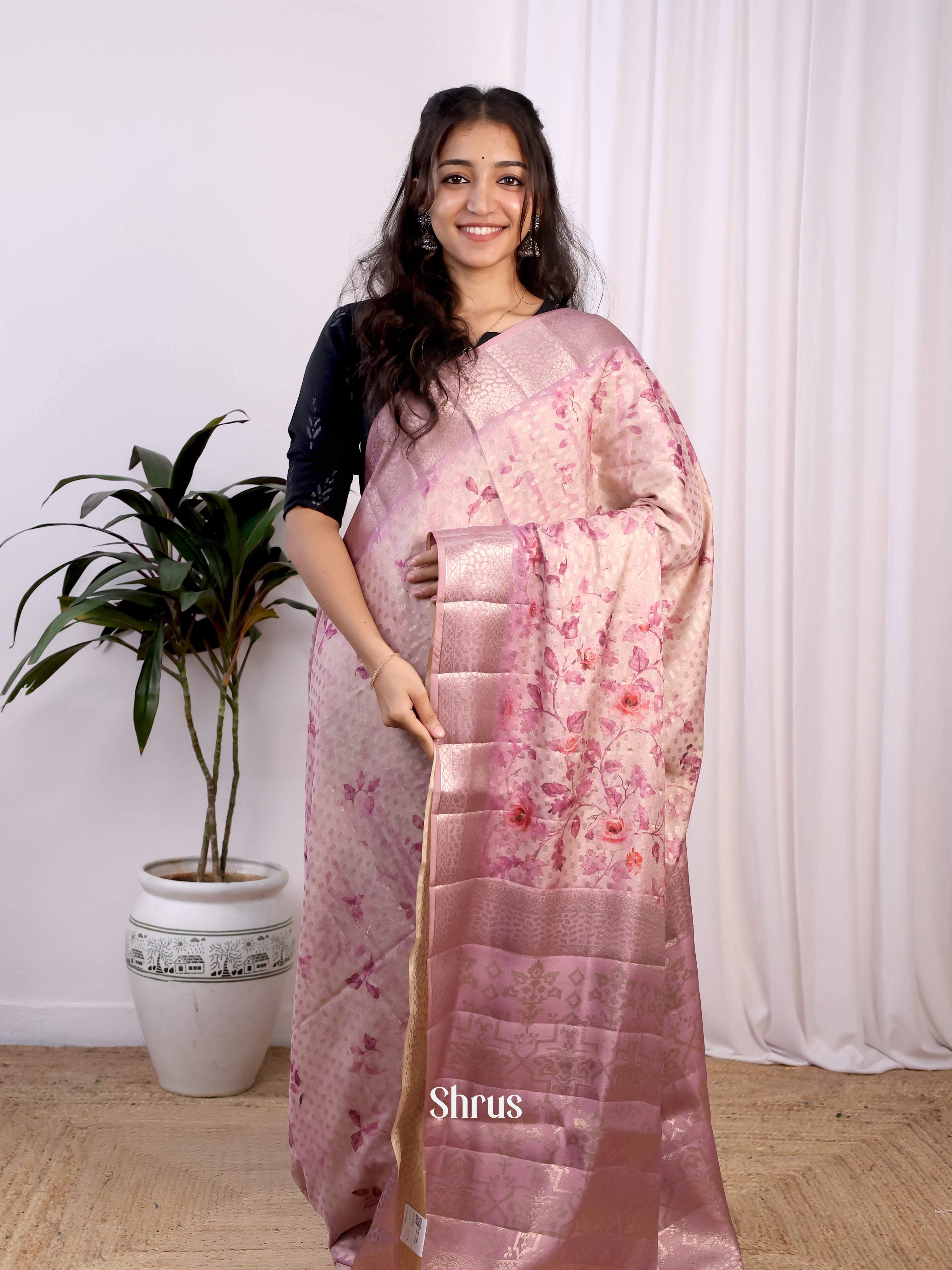 Purple - Printed chanderi Saree