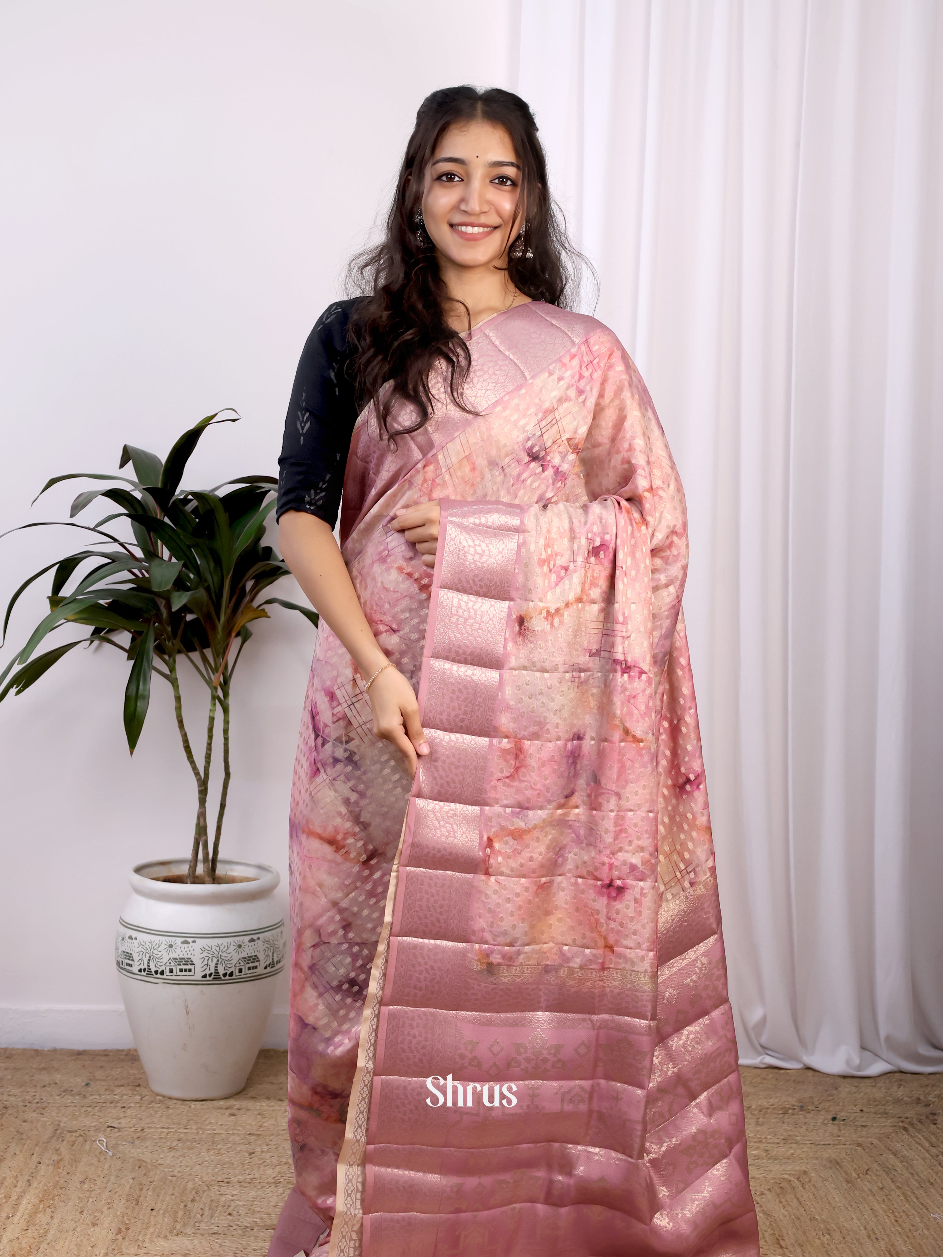 Lavender - Printed chanderi Saree