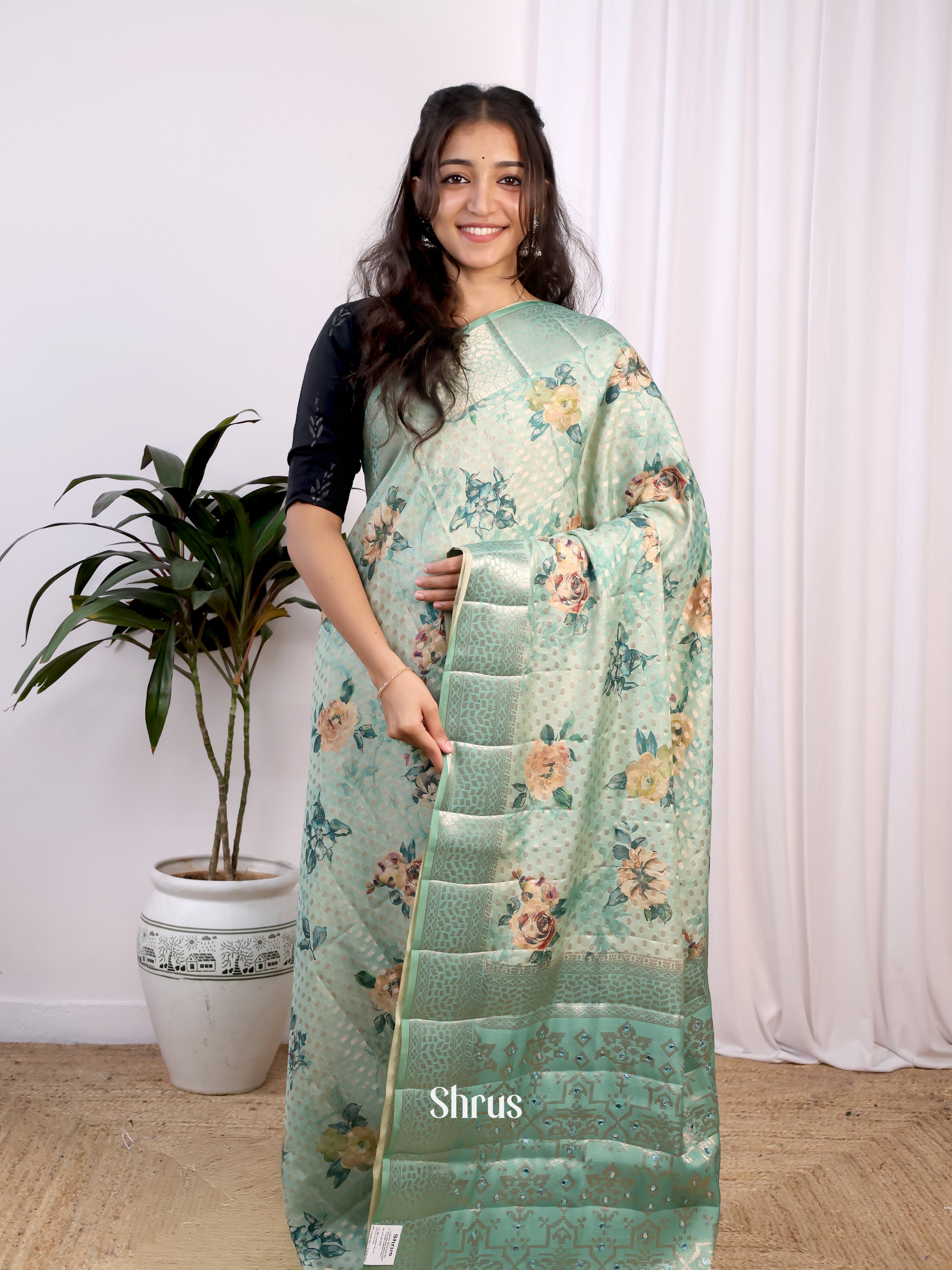 Blue - Printed chanderi Saree