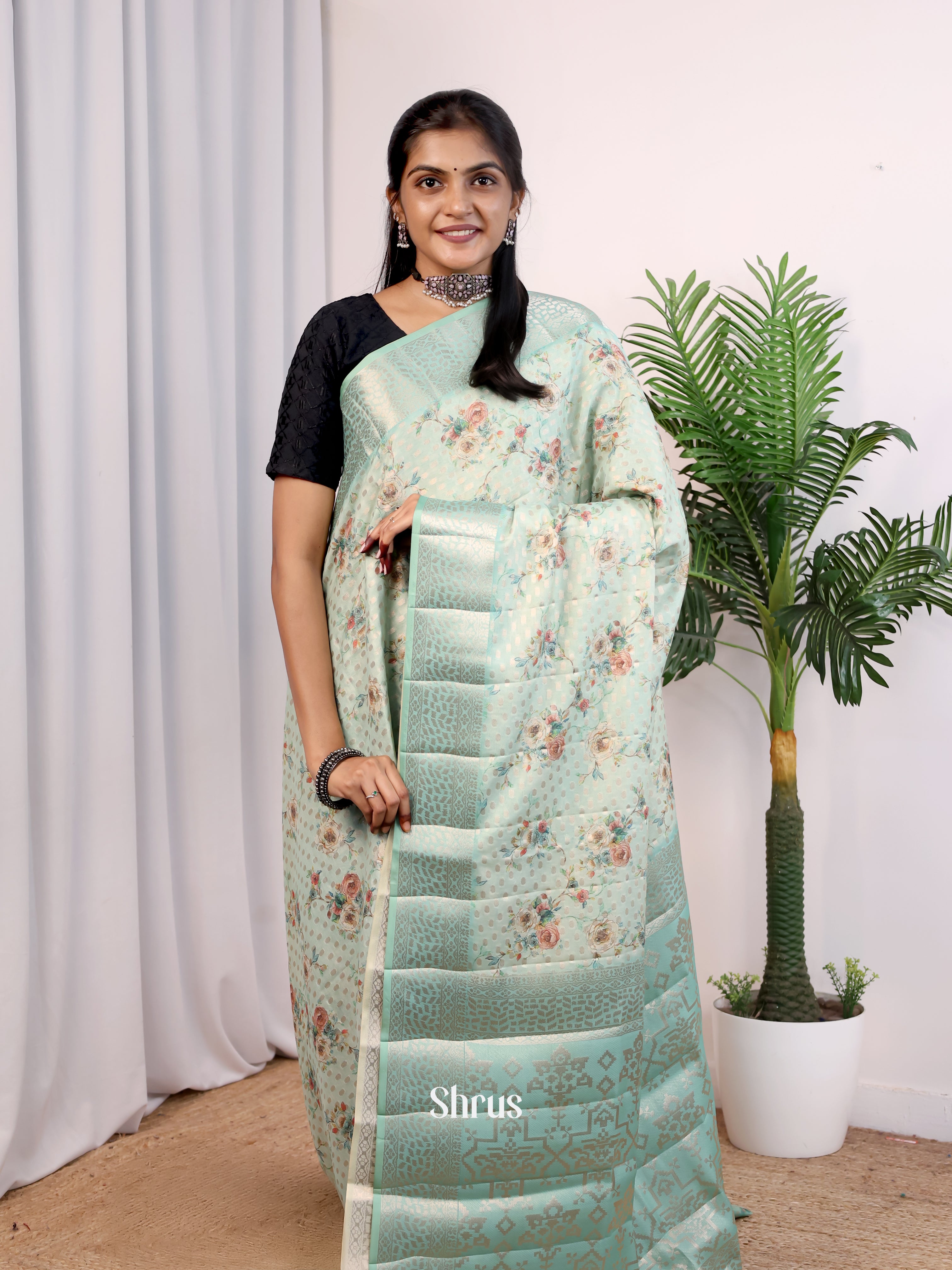 Blue - Printed chanderi Saree