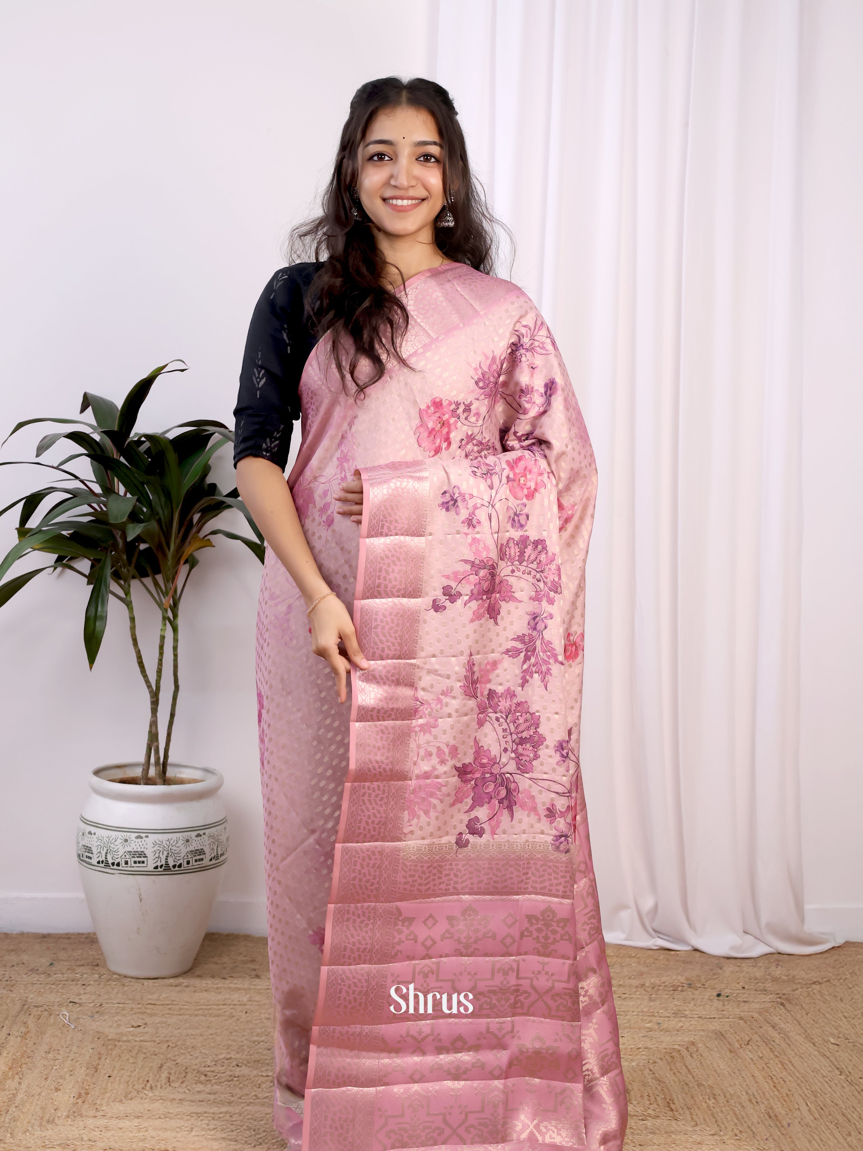 Purple - Printed chanderi Saree