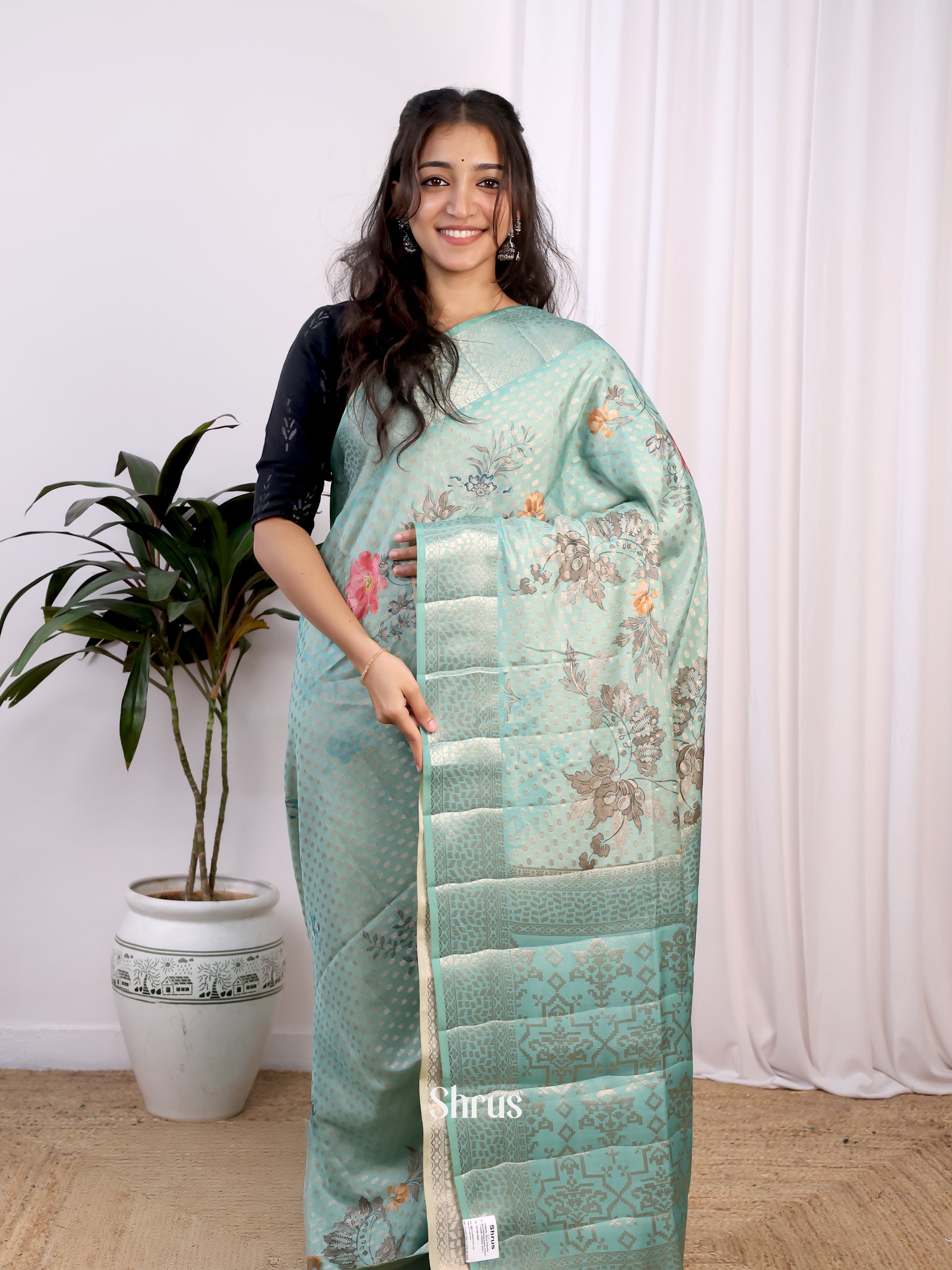 Blue - Printed chanderi Saree