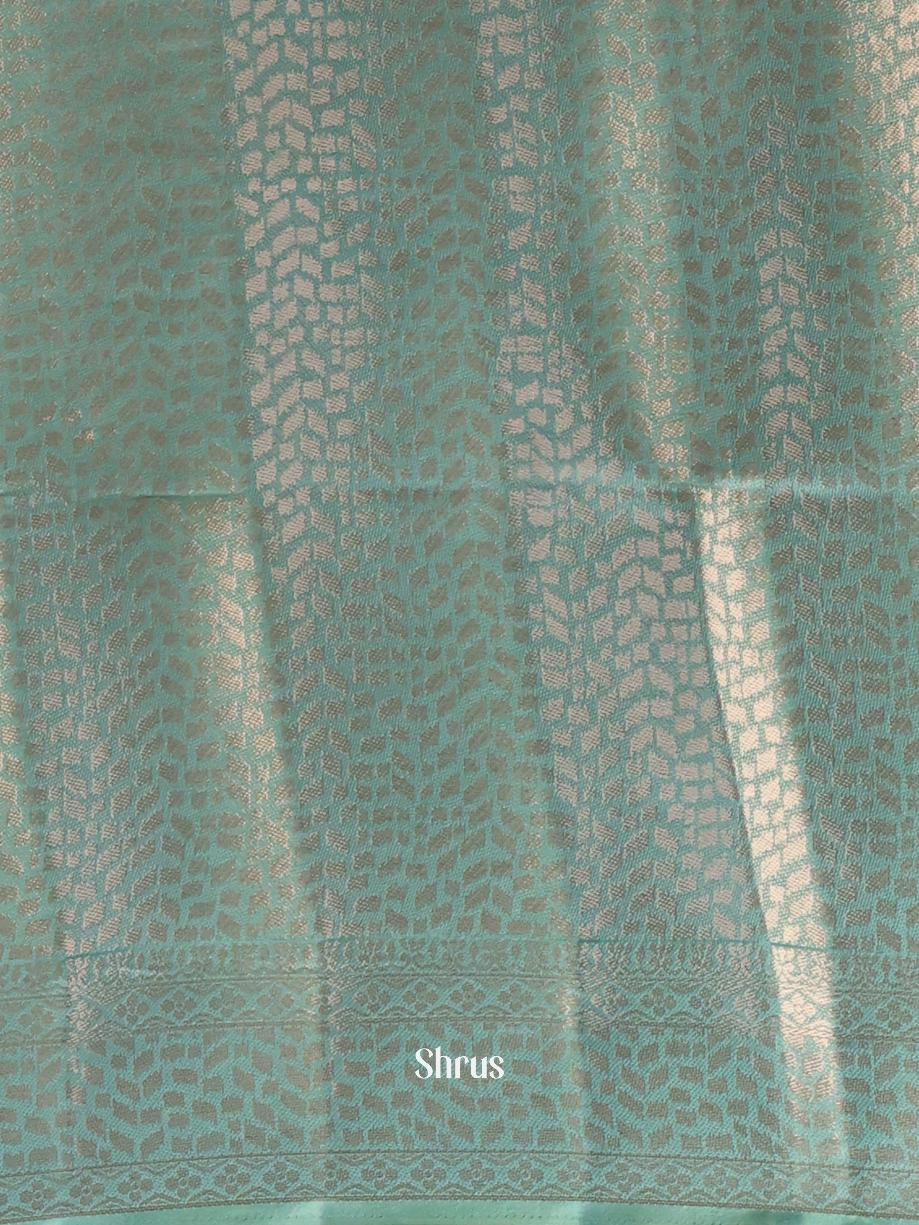 Cream & Lite Blue - Printed chanderi Saree