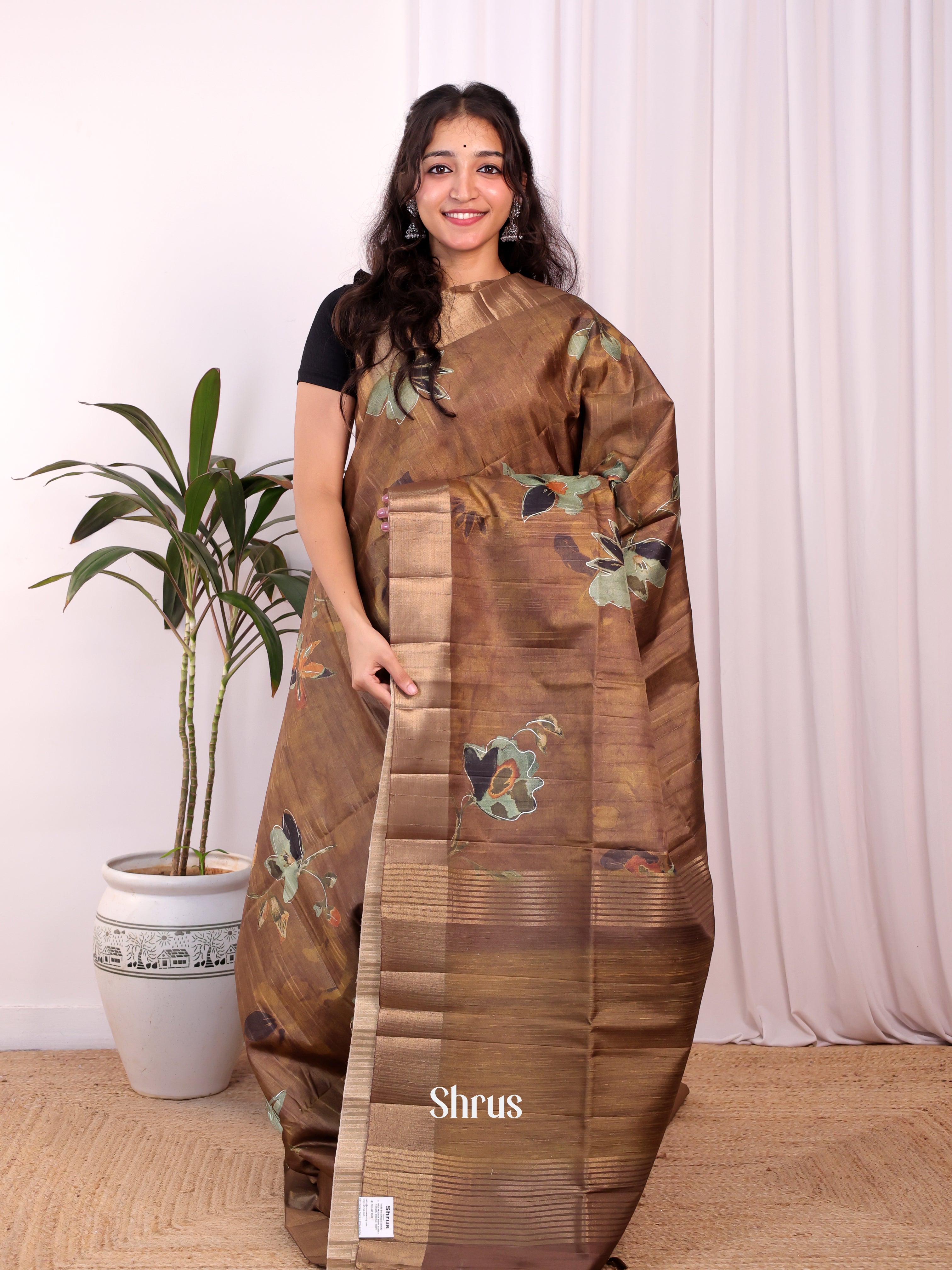 Brown - Moonga Saree