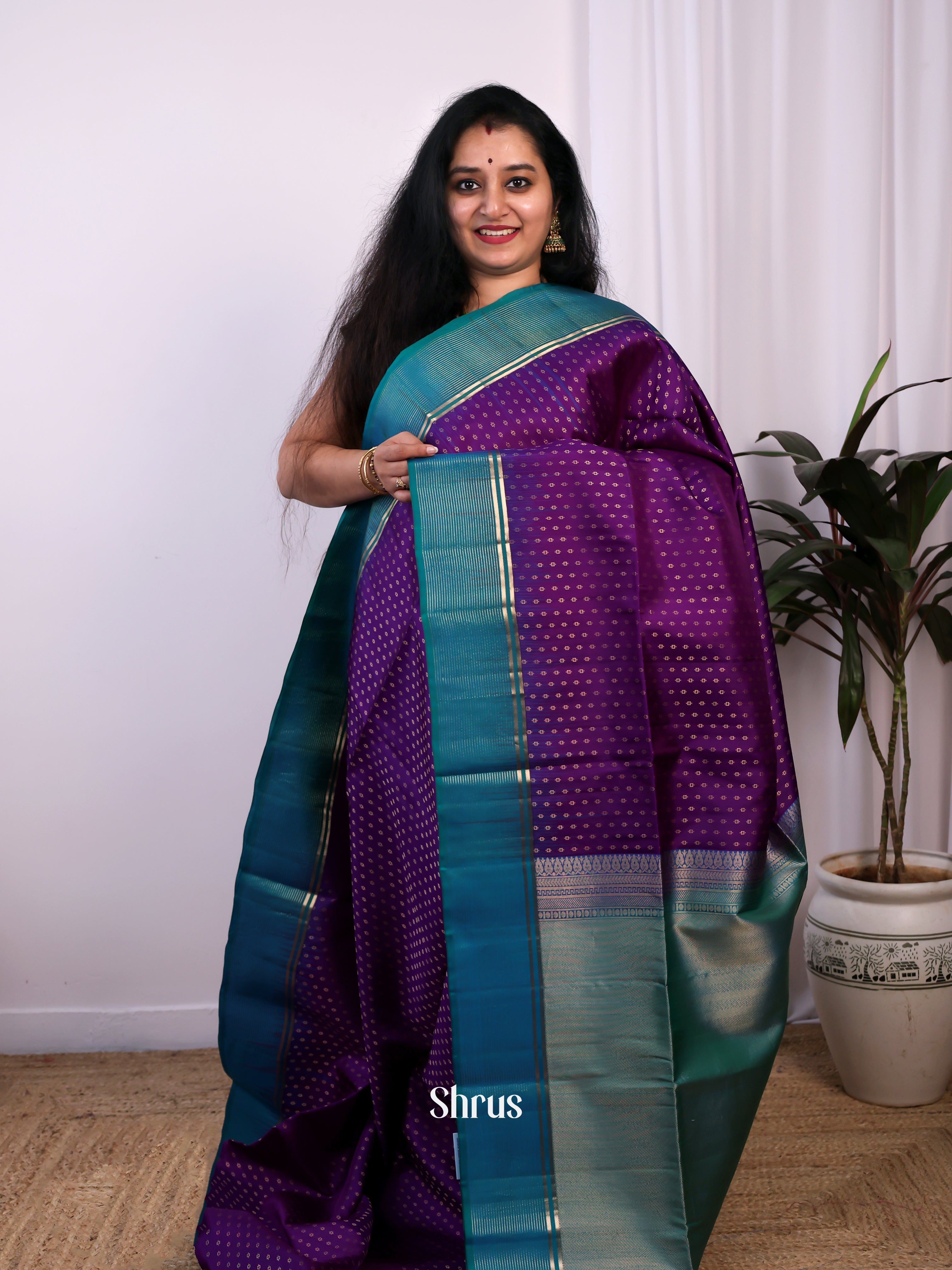 Violet & Blue - Soft Silk Saree