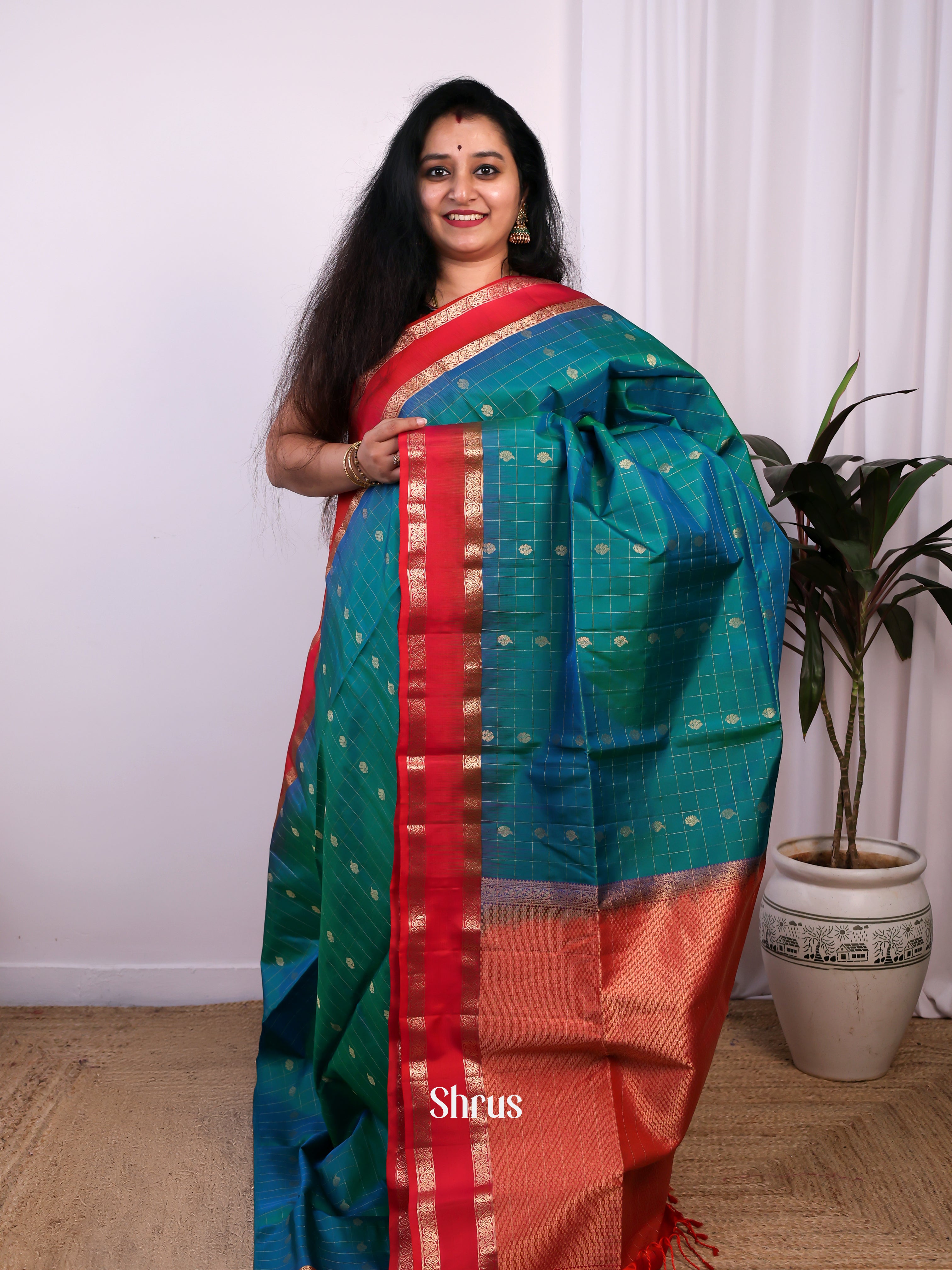Green & Red - Soft Silk Saree - Shop on Shrus.com