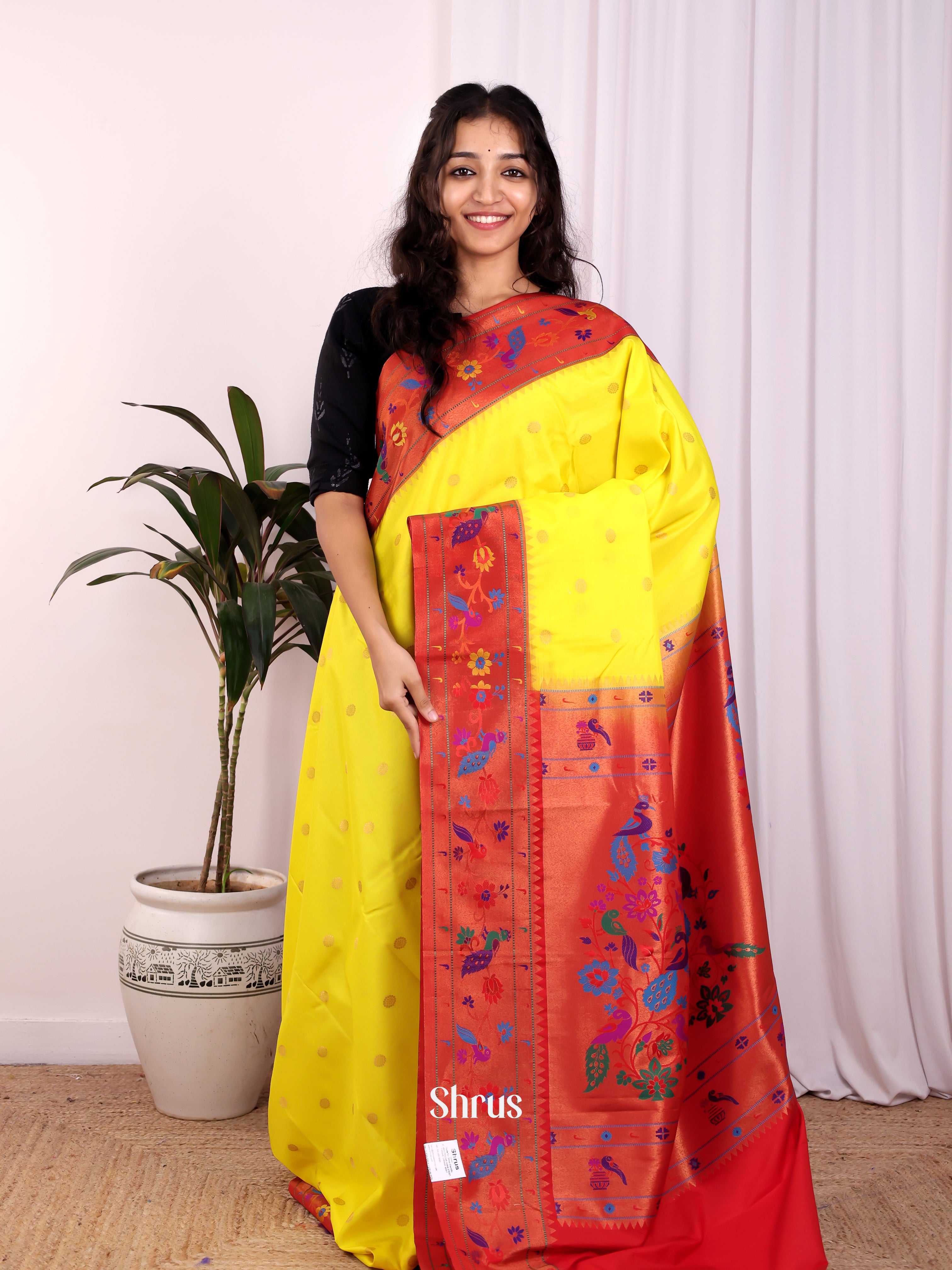 Yellow & Red- Gadwal halfpure Saree