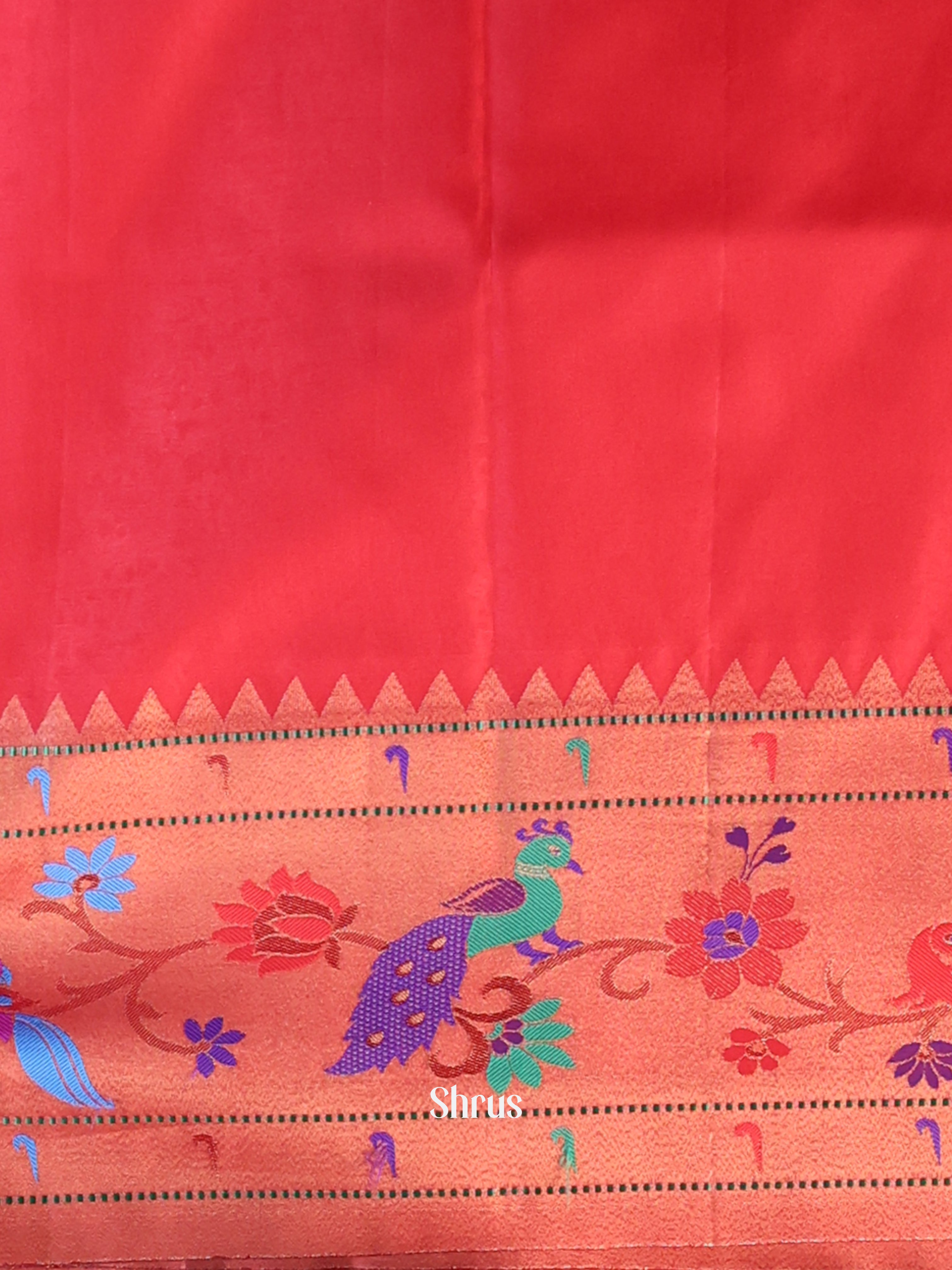 Green  &  Red - Gadwal halfpure Saree