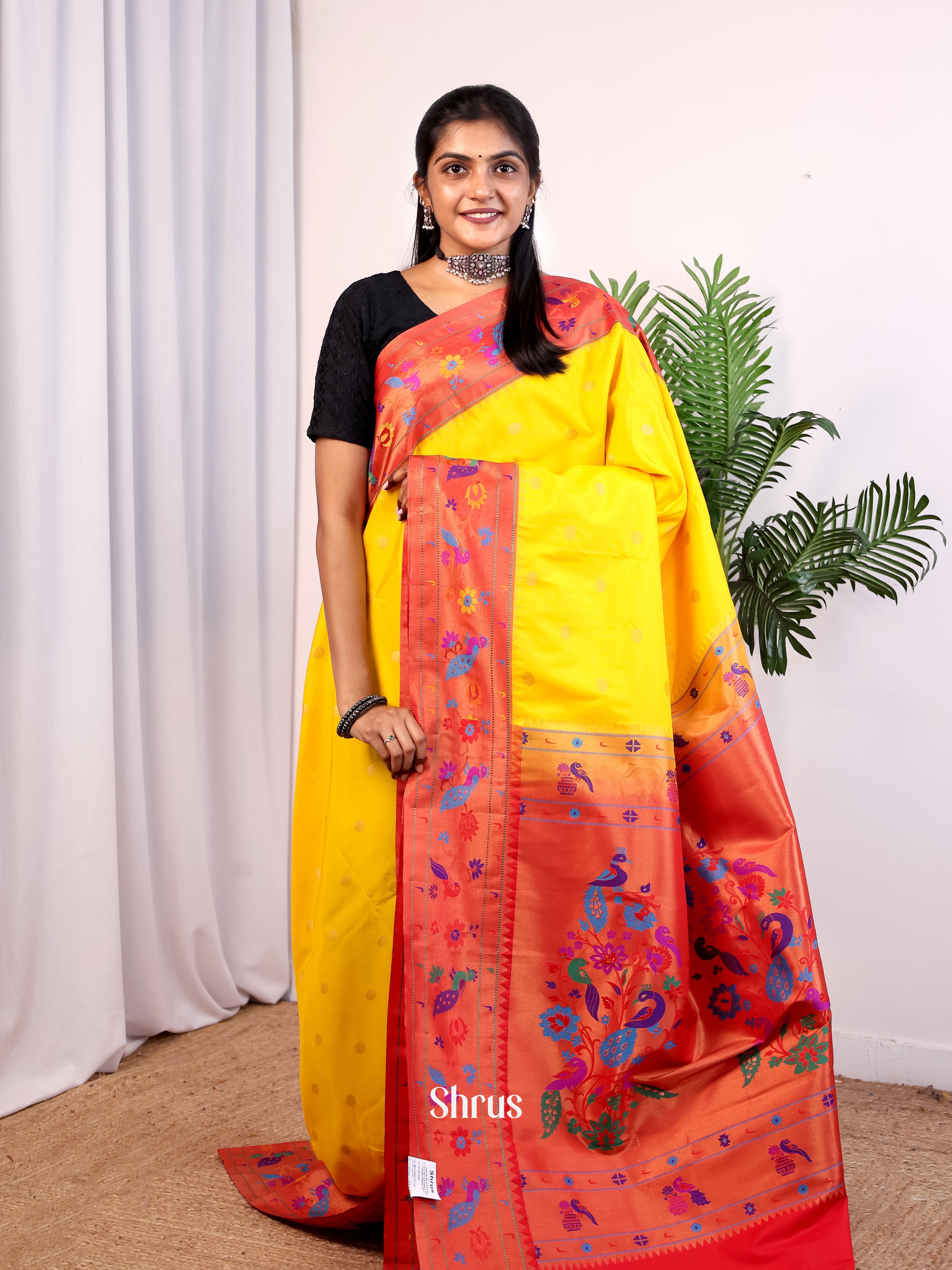 Yellow & Red - Gadwal halfpure Saree