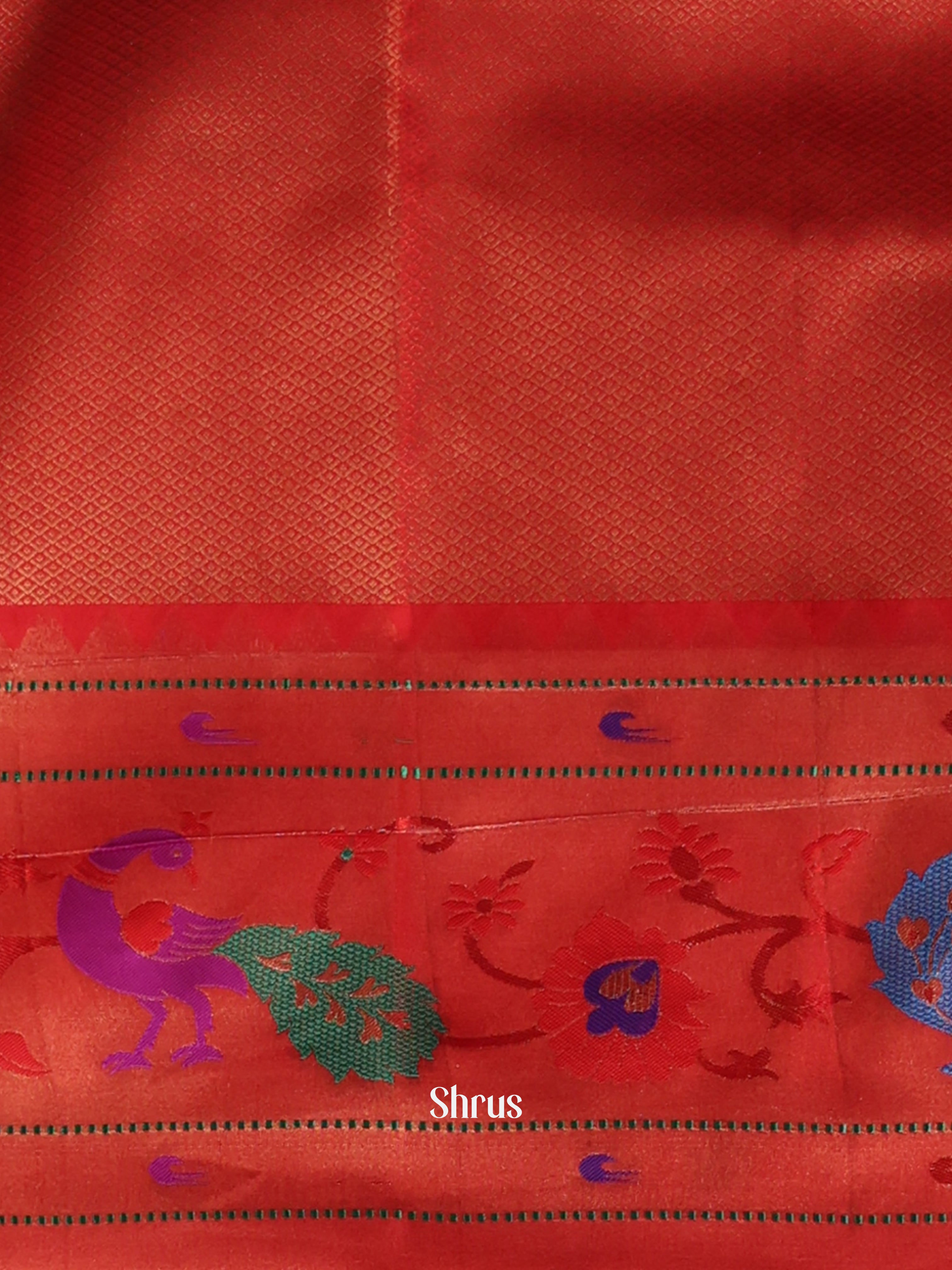 Green & Red - Gadwal halfpure Saree