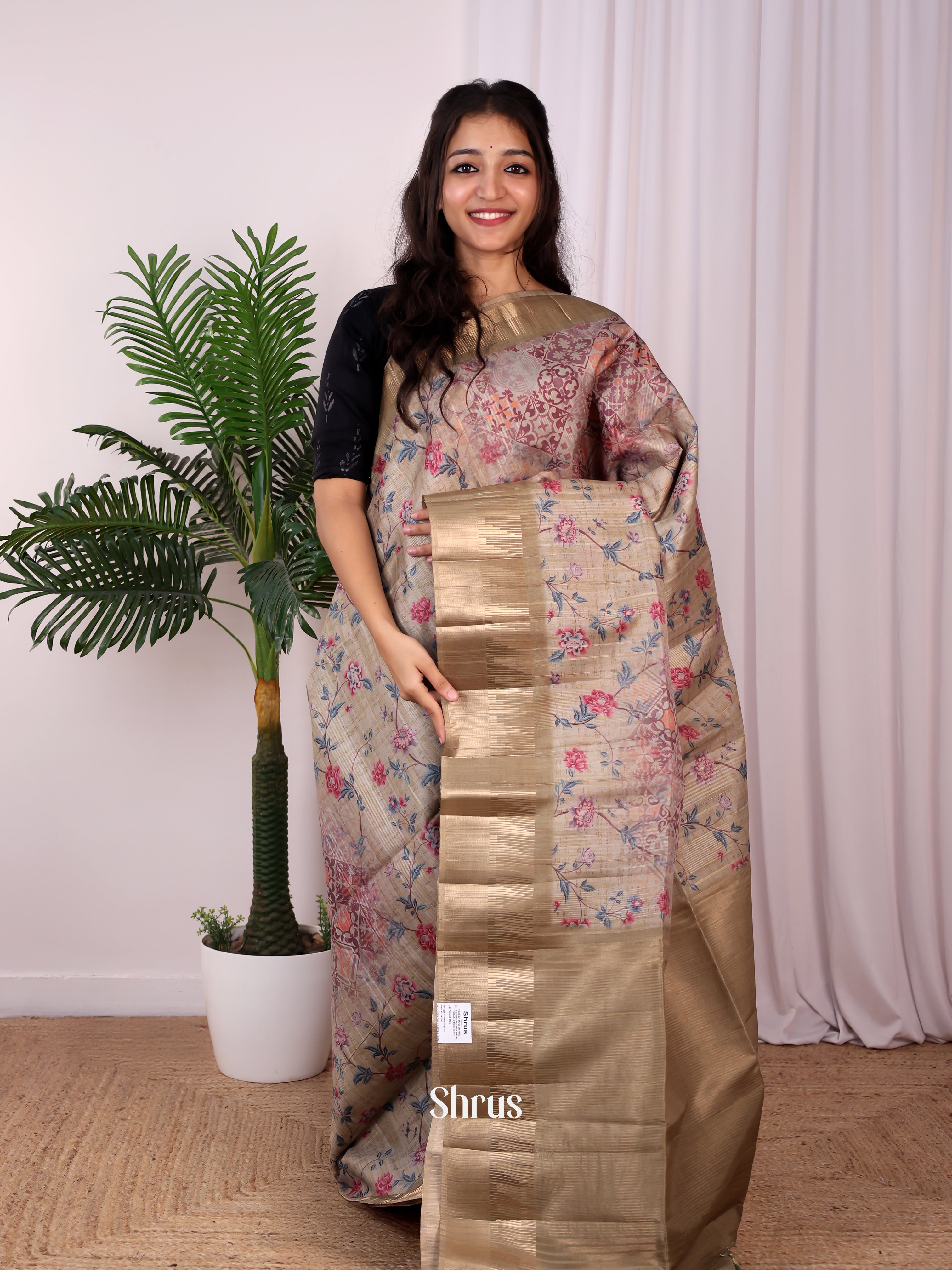 Grey - Semi Tussar Saree