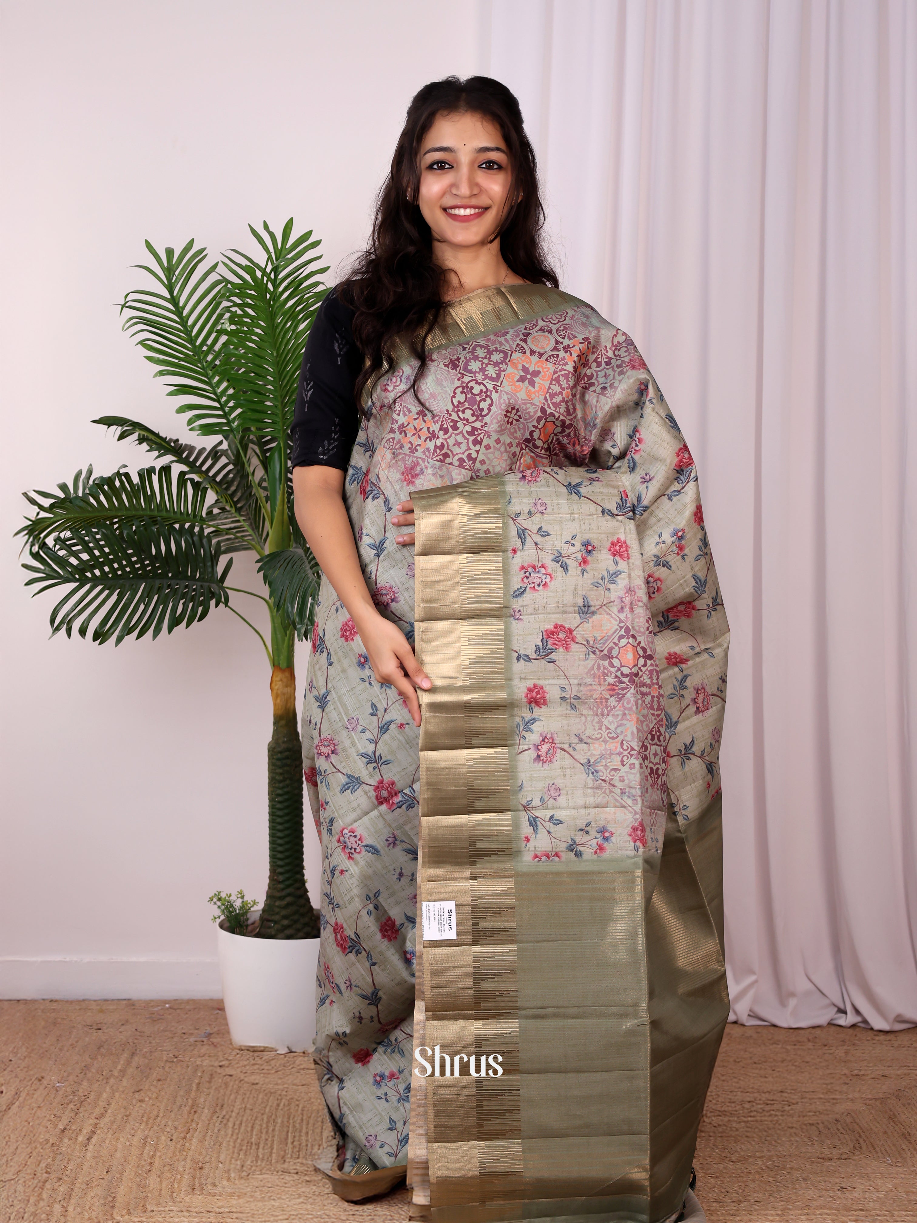 Grey - Semi Tussar Saree