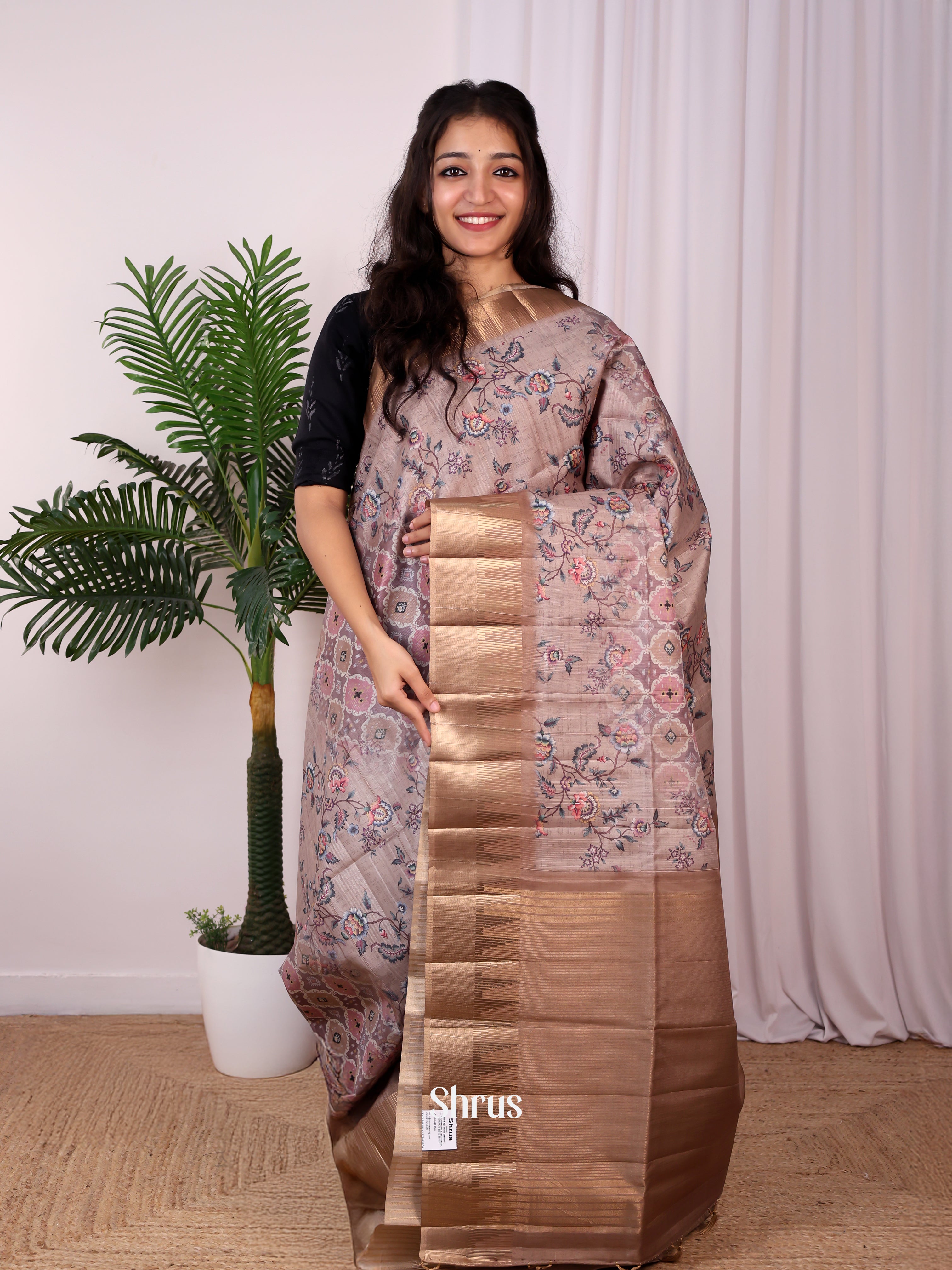 Dusty Brown & Brown - Semi Tussar Saree