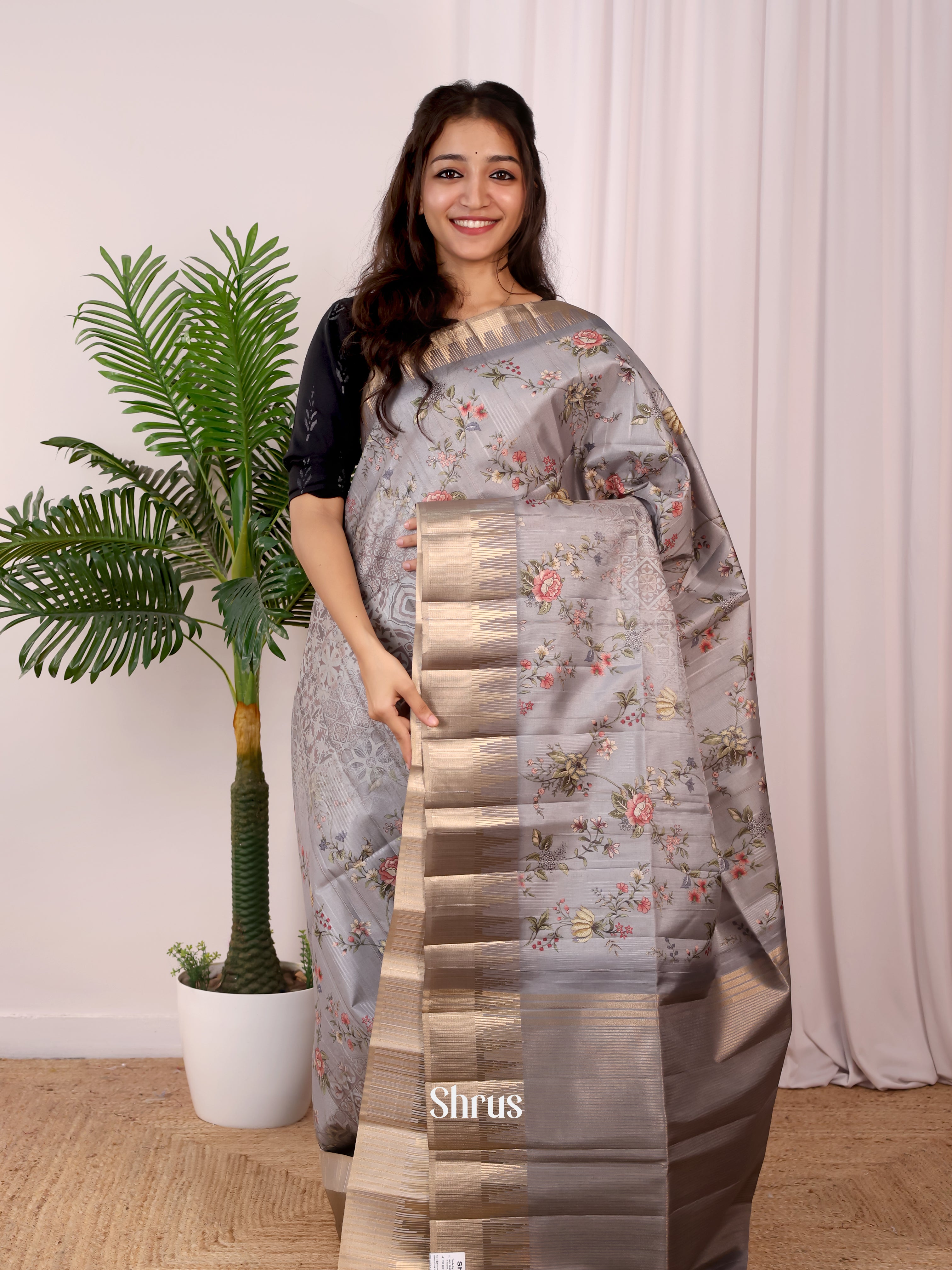 Grey  - Semi Tussar Saree