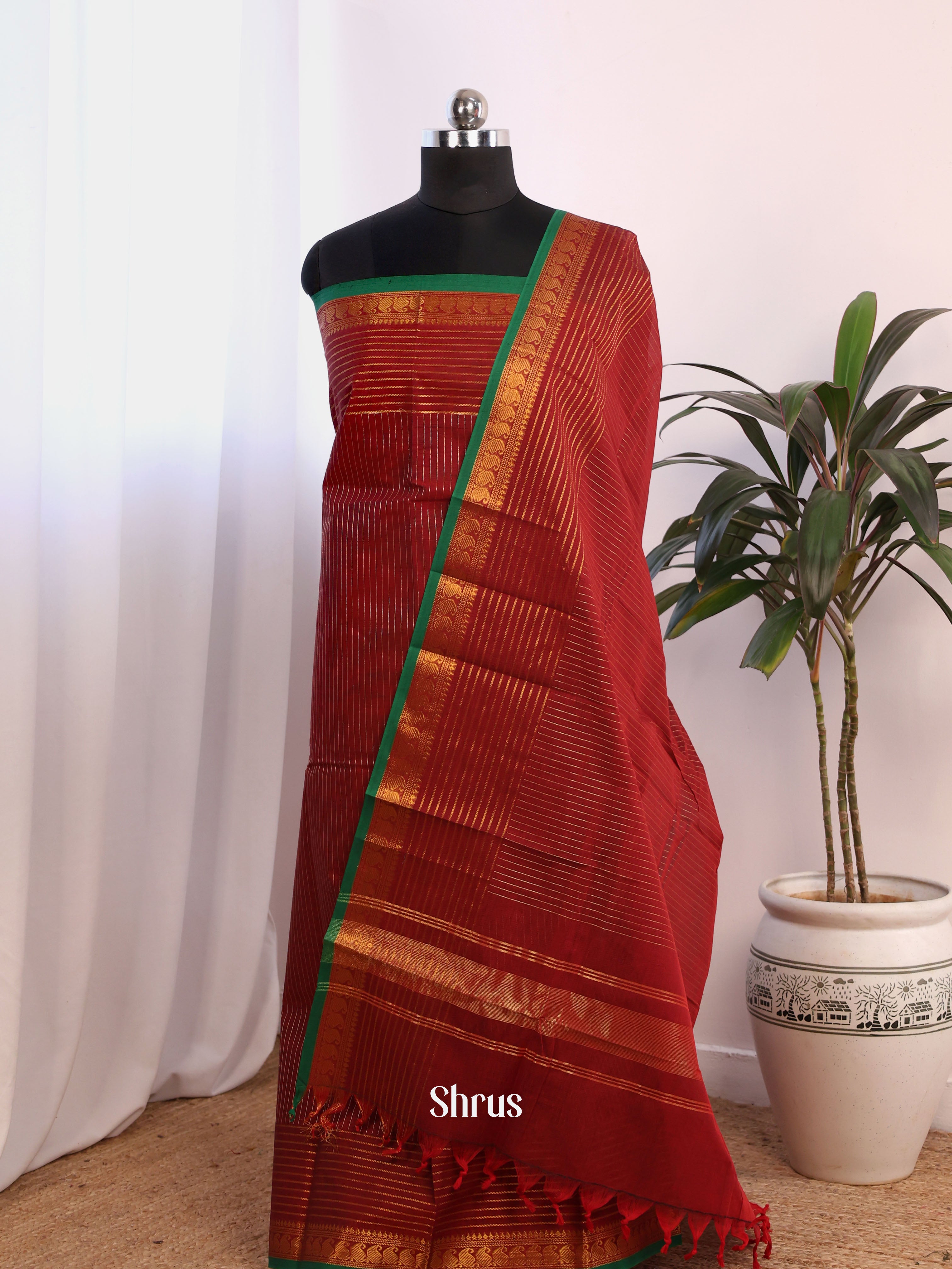 Brown & Green - chettinad top & dupatta combo