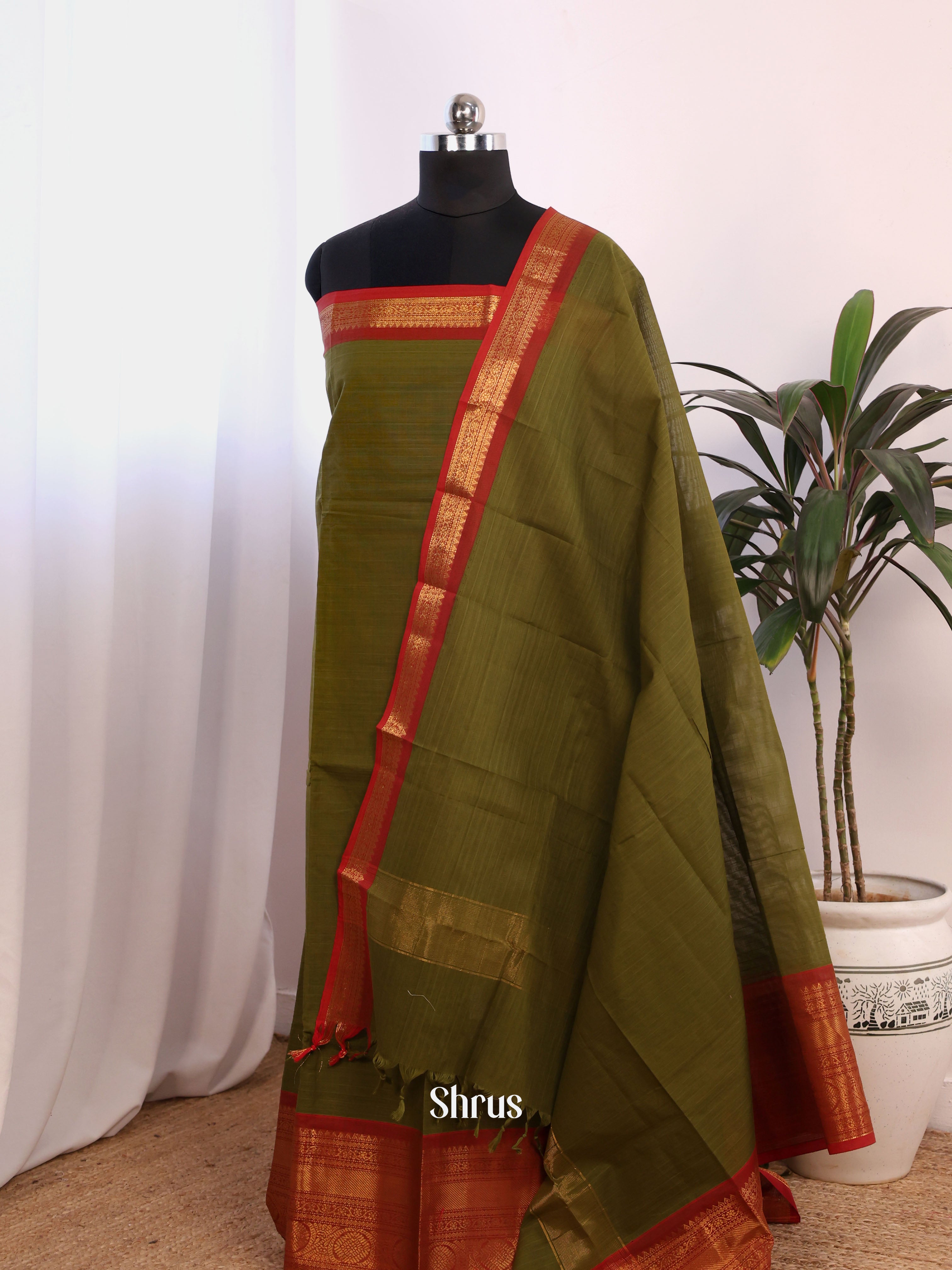 Green & Red - chettinad top & dupatta combo