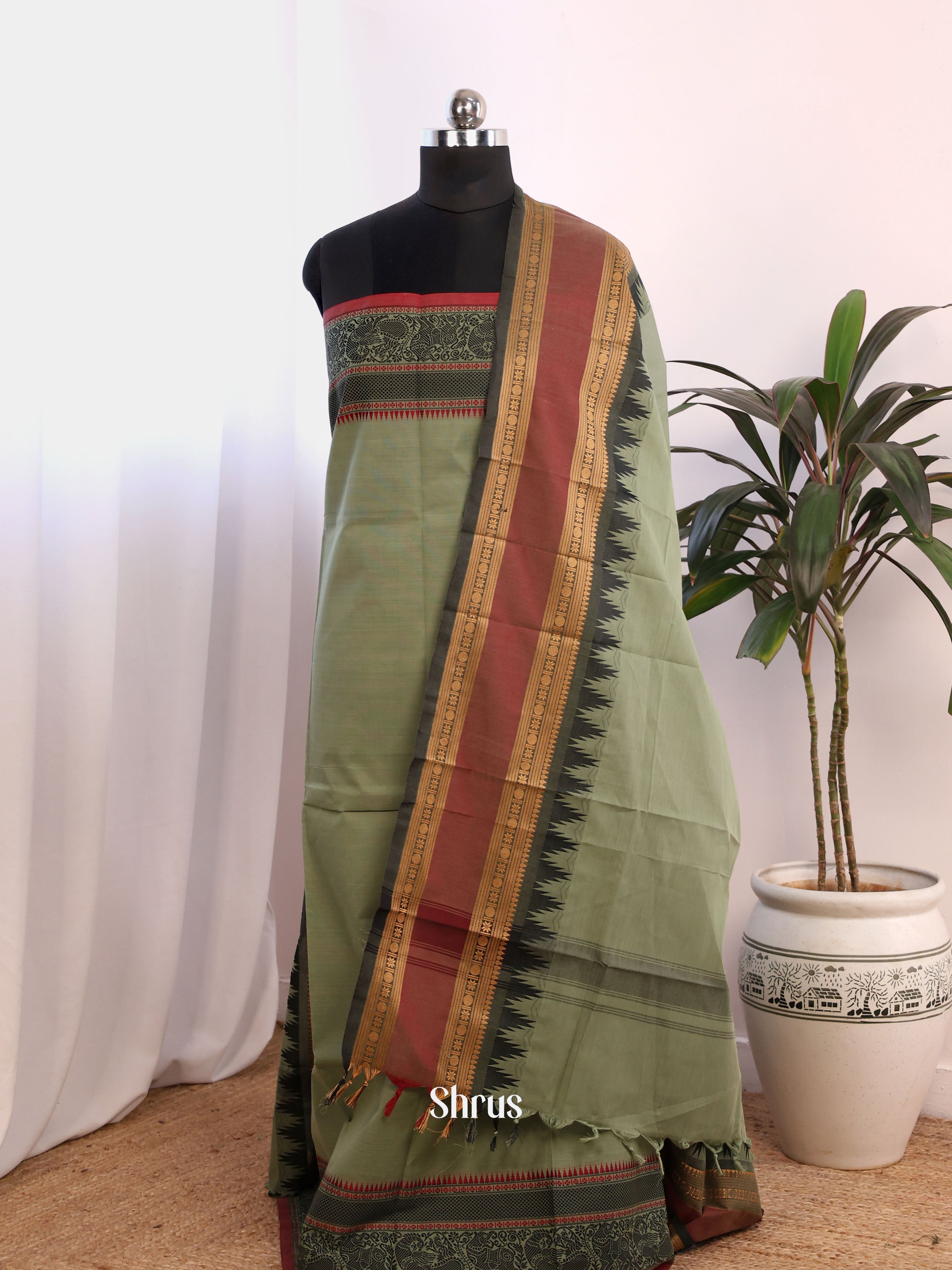 Green & Brown- chettinad top & dupatta combo - Shop on Shrus.com