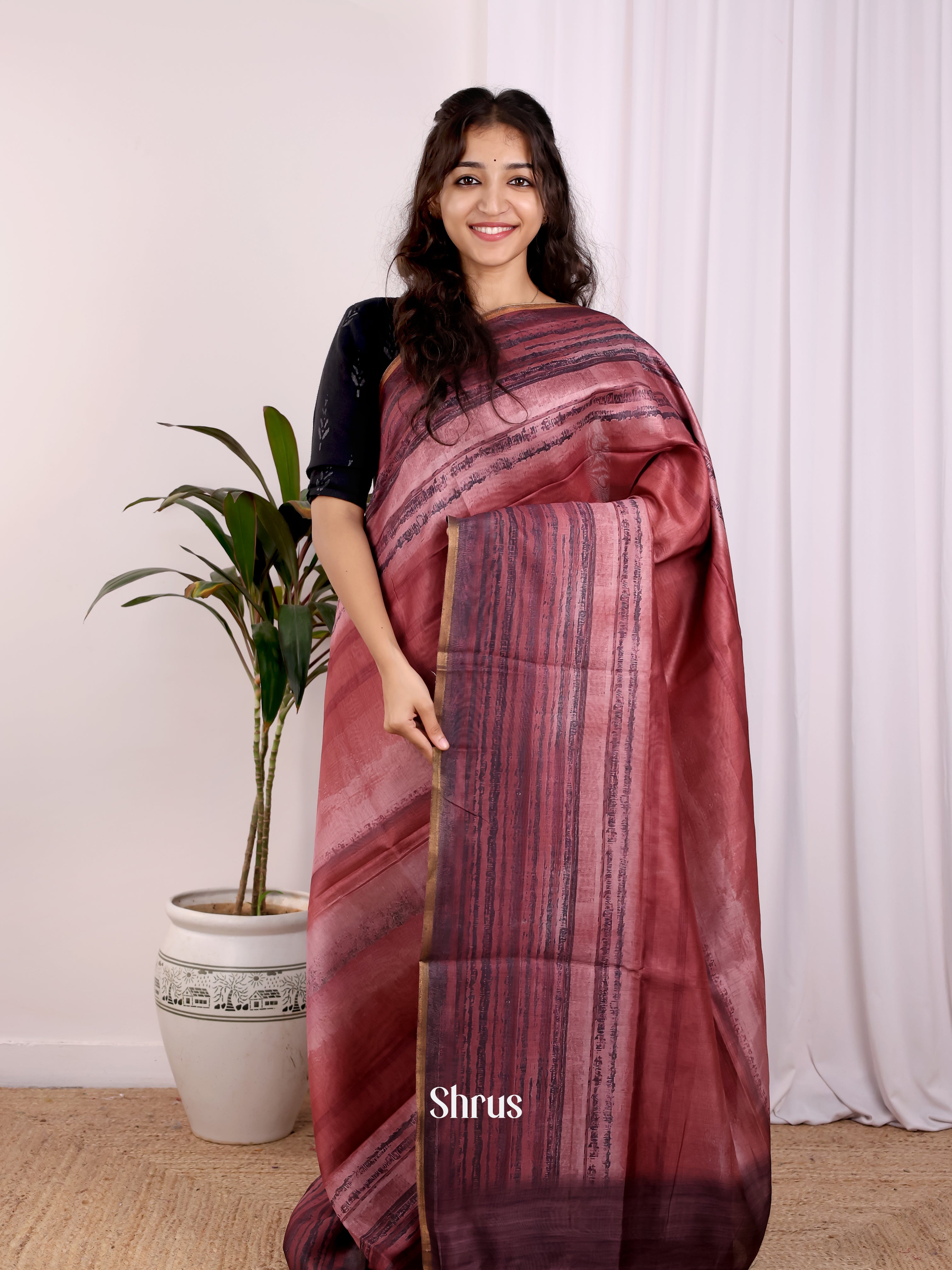 Maroon  & Brown - Champa semitussar Saree