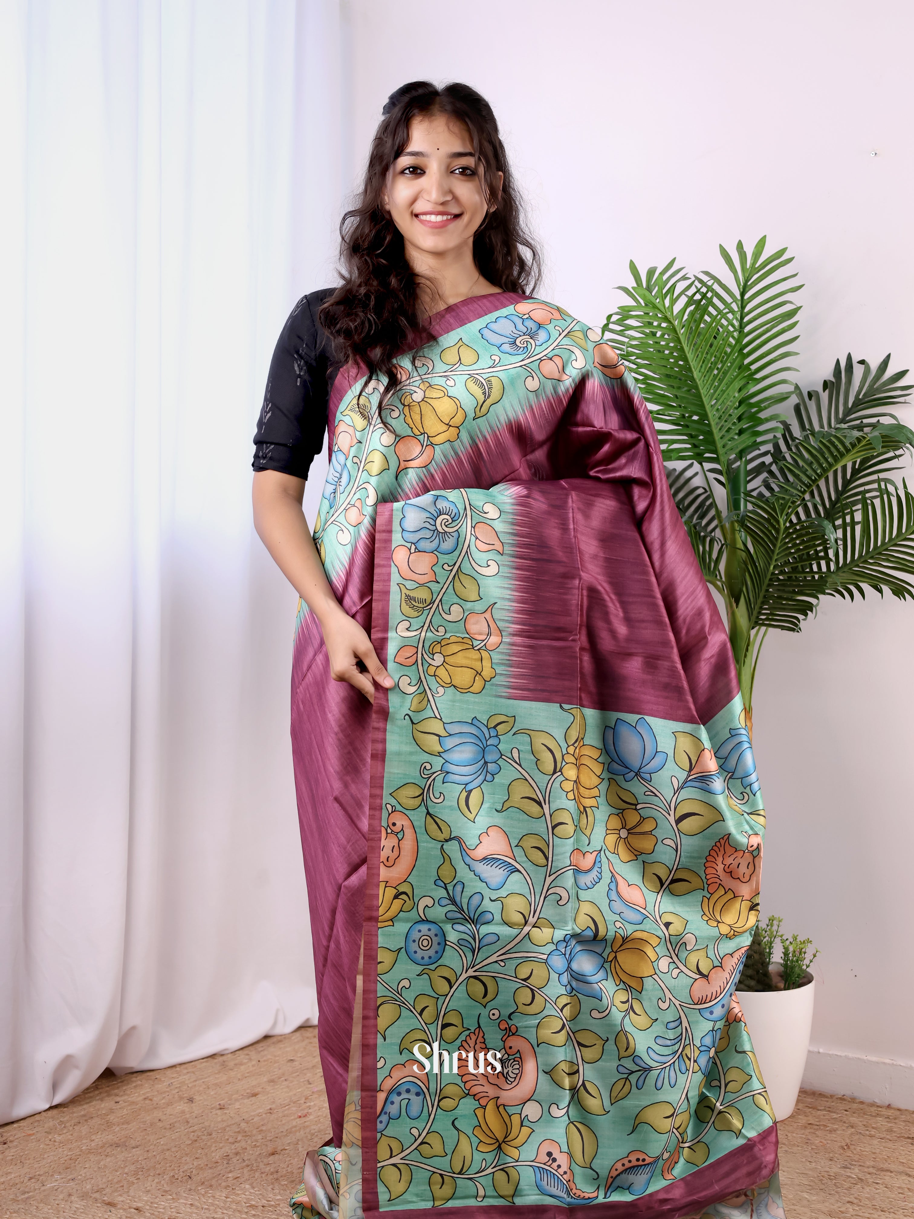 Purple & Green - Champa semitussar Saree