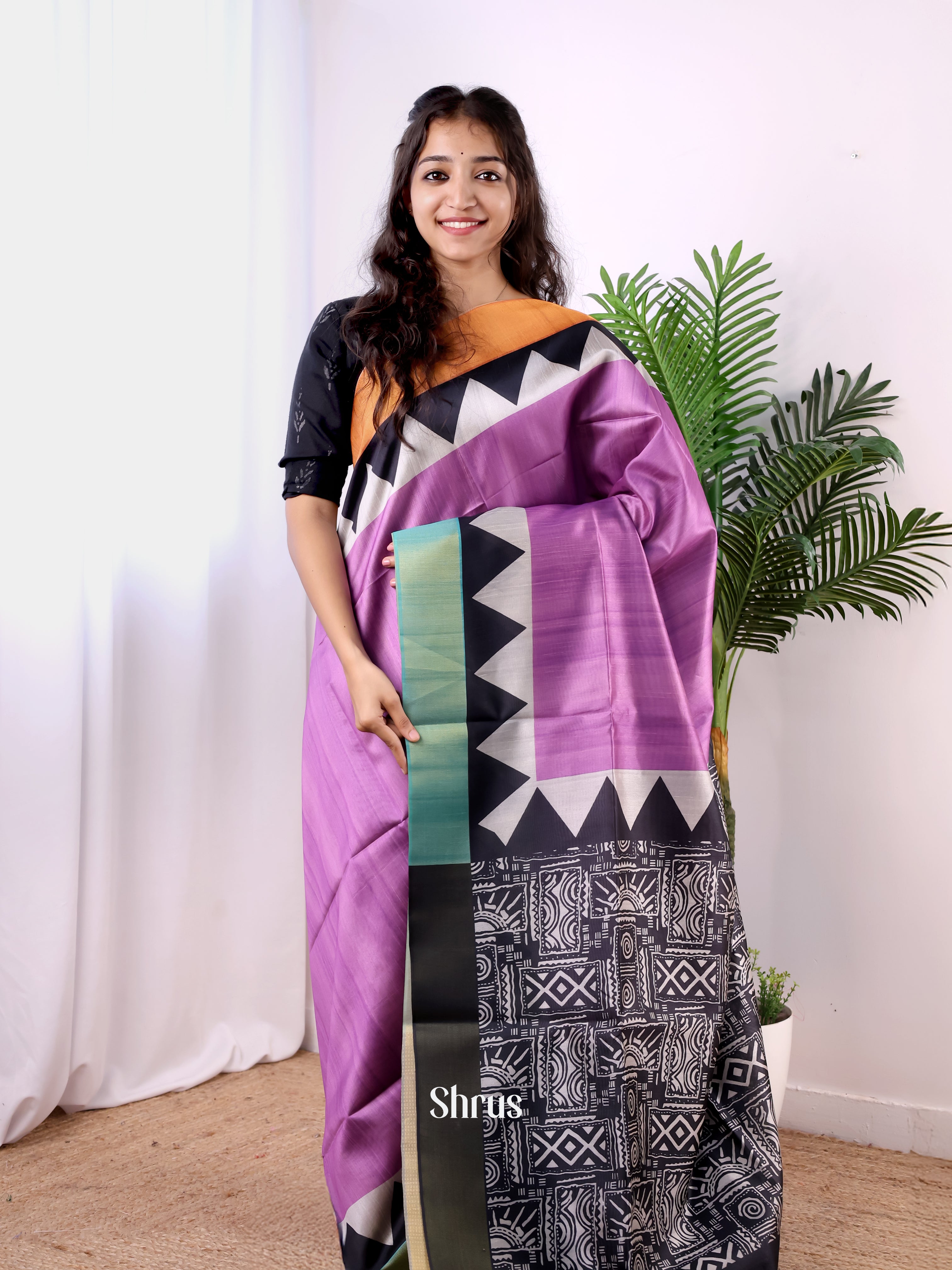 Purple & Blue - Champa semitussar Saree