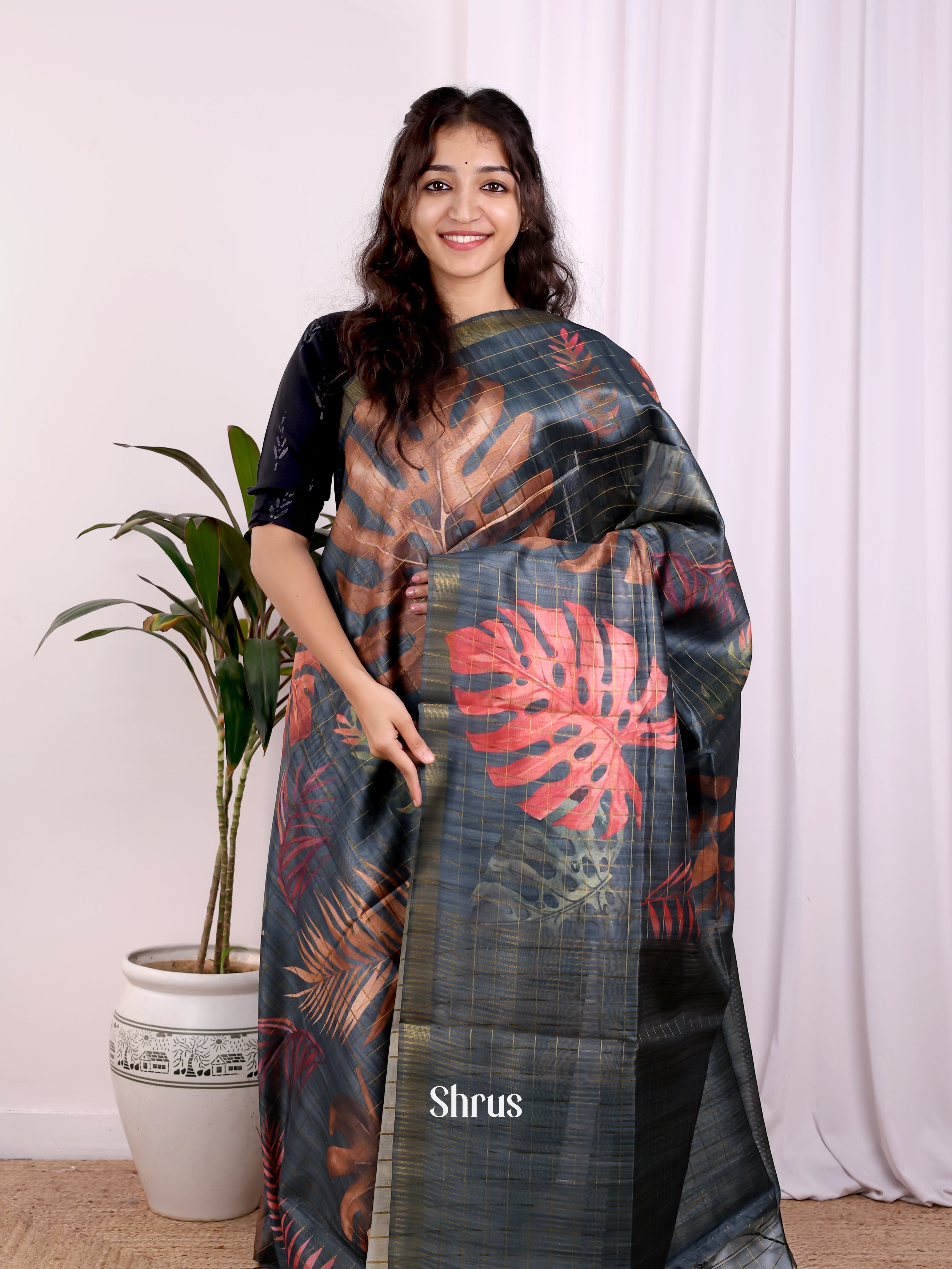 Black - Champa semitussar Saree