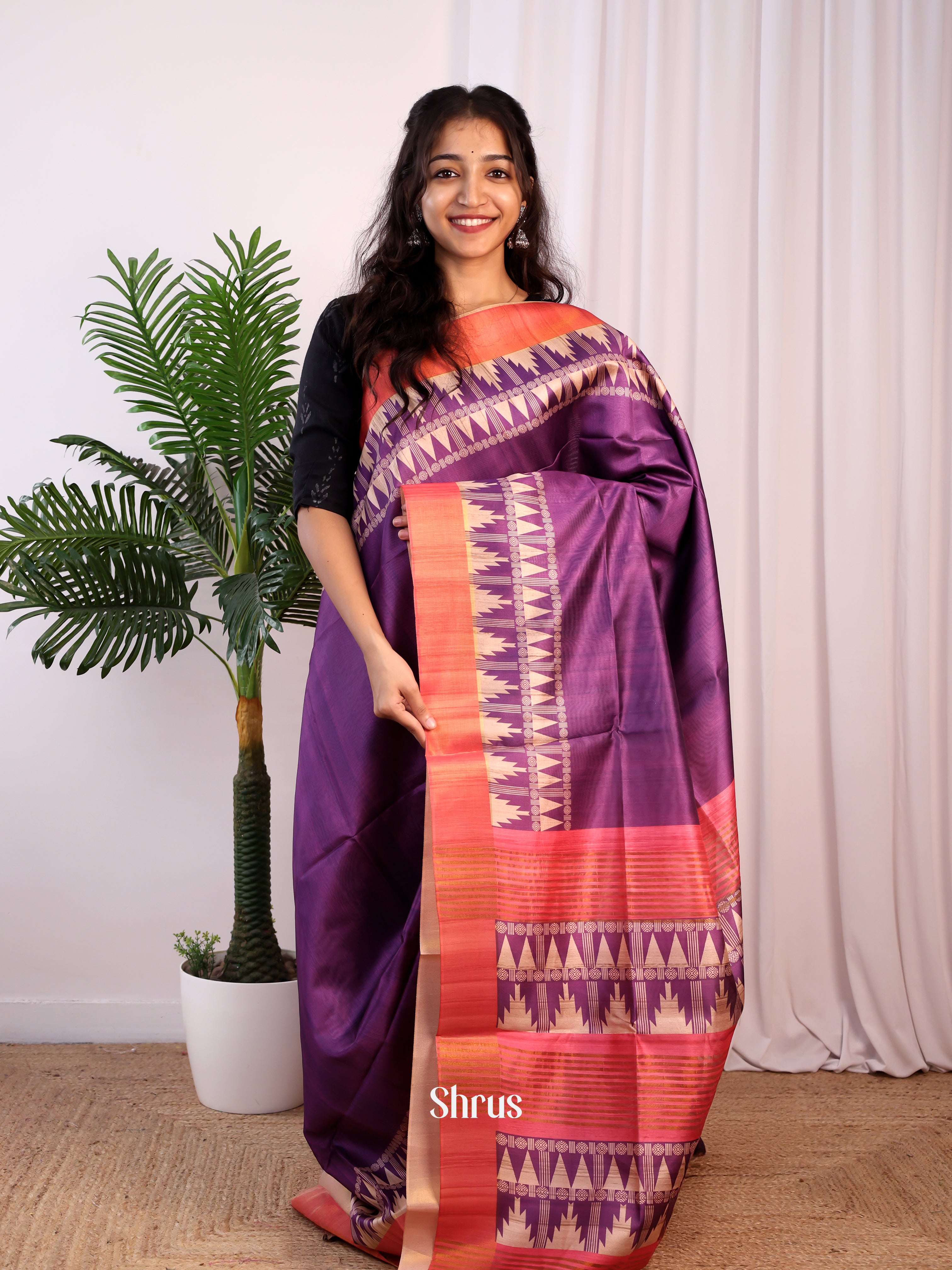 Purple & Pink  - Champa semitussar Saree