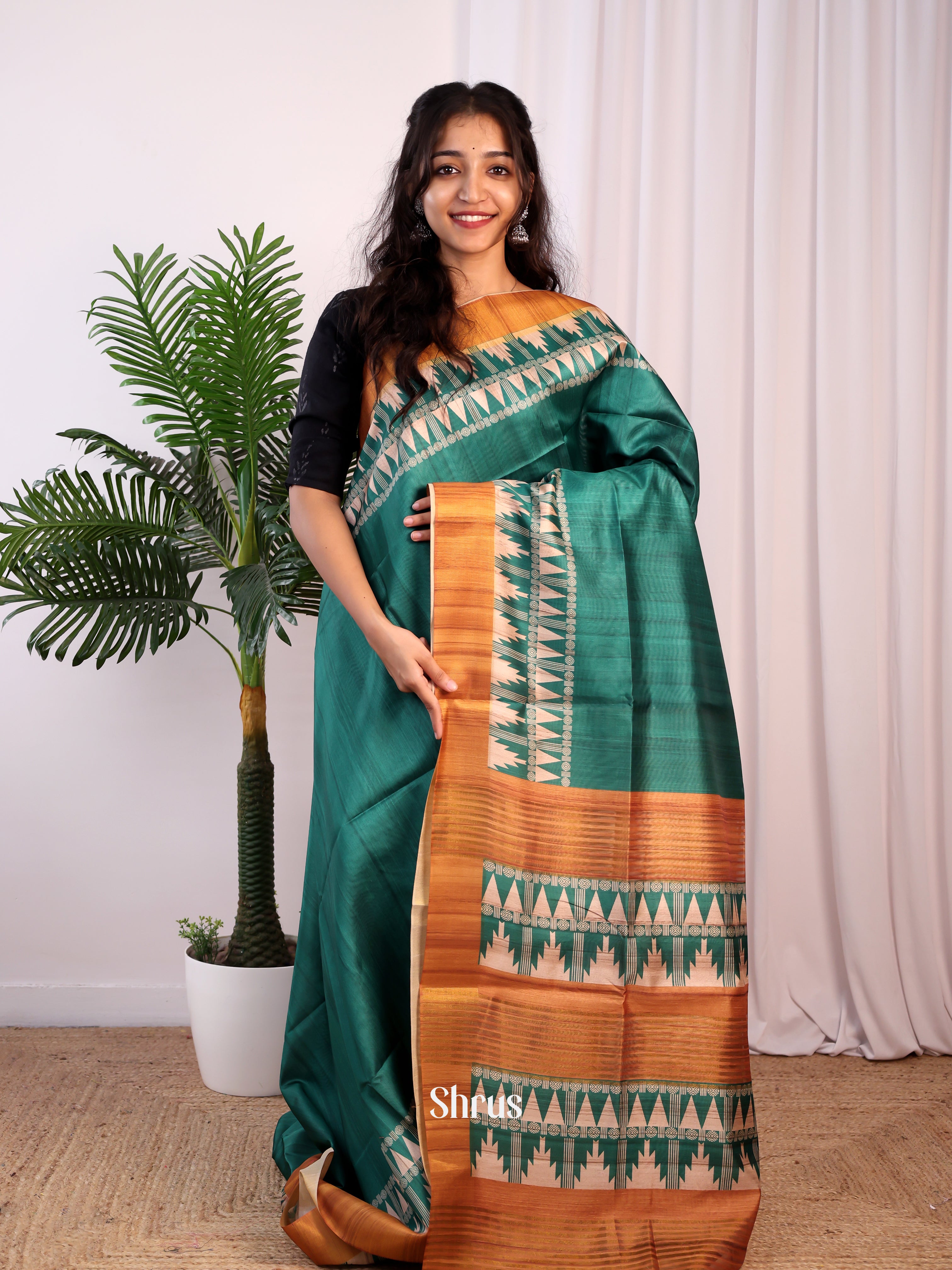 Green & Brown- Champa semitussar Saree - Shop on Shrus.com