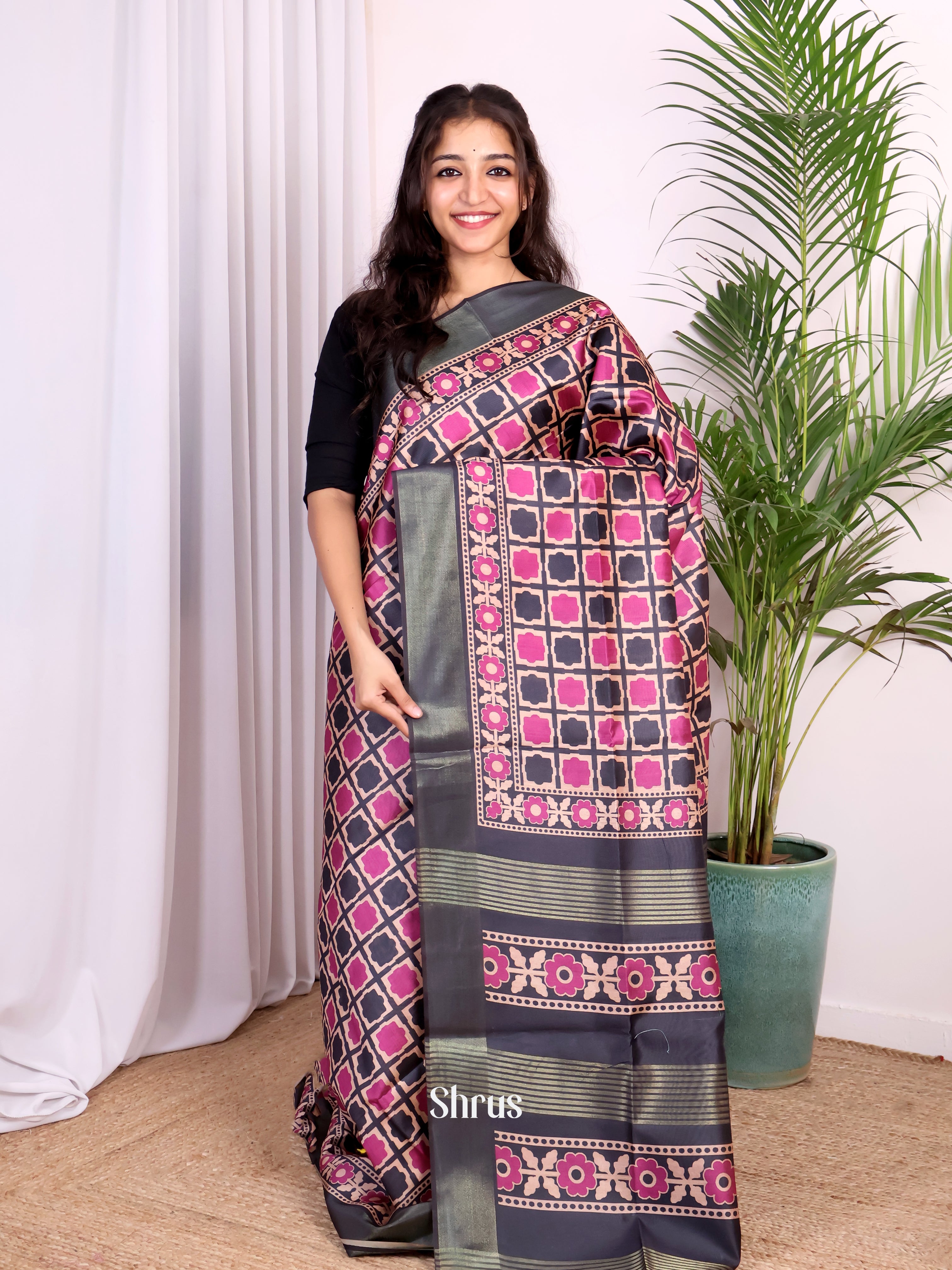 Black & Pink - Champa semitussar Saree