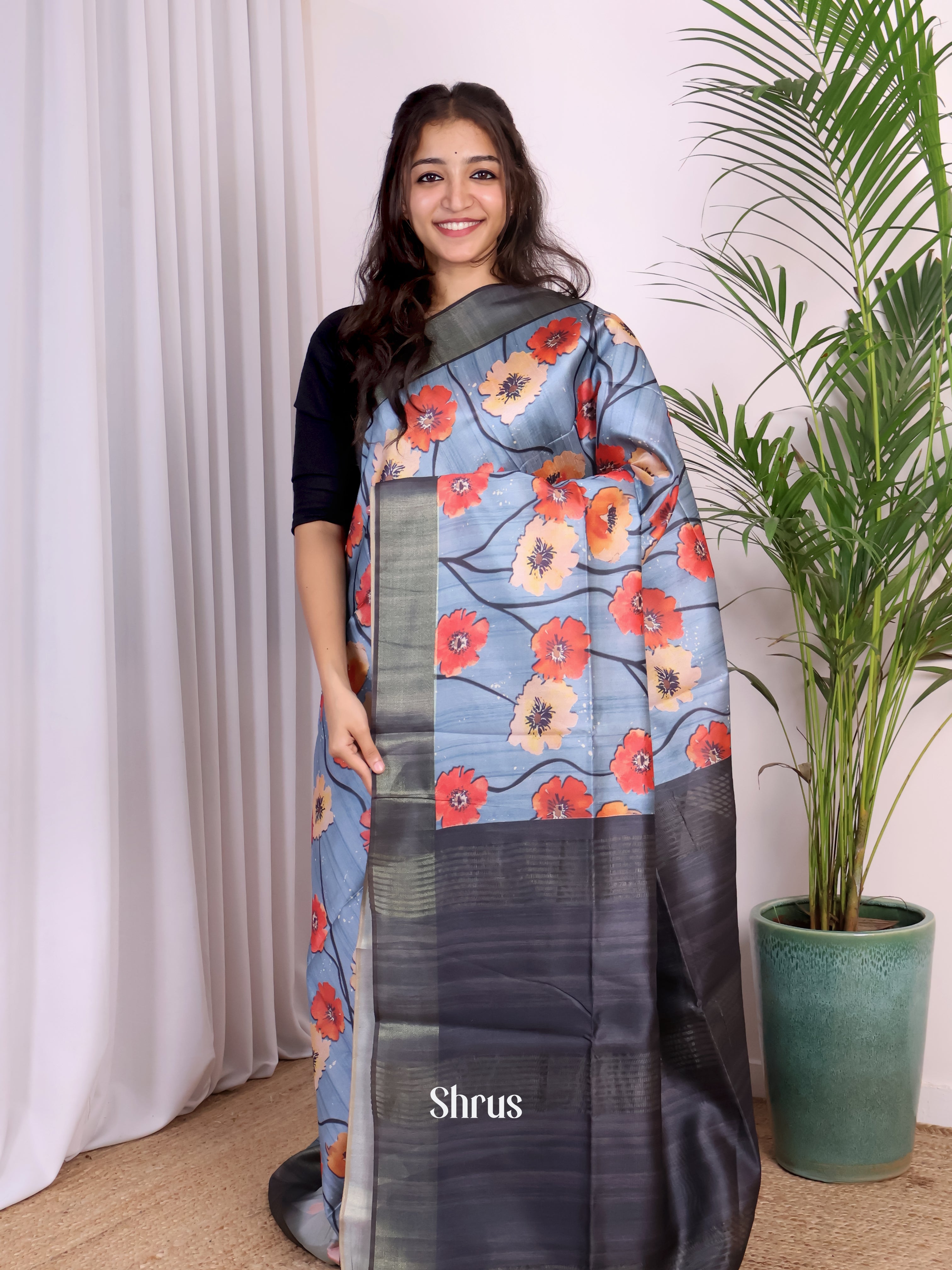 Blue & Black - Champa semitussar Saree