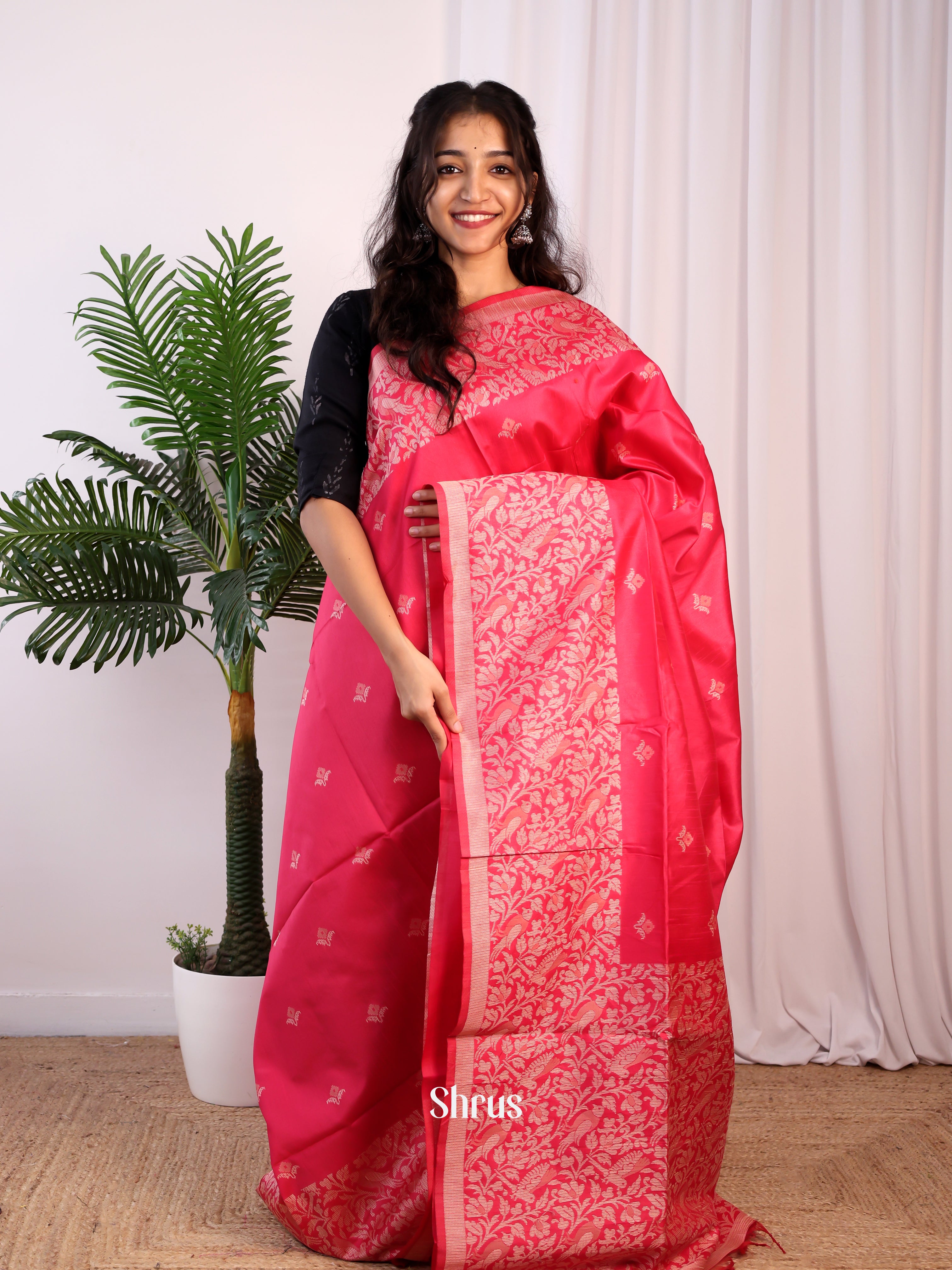 Reddish Pink - Champa semitussar Saree