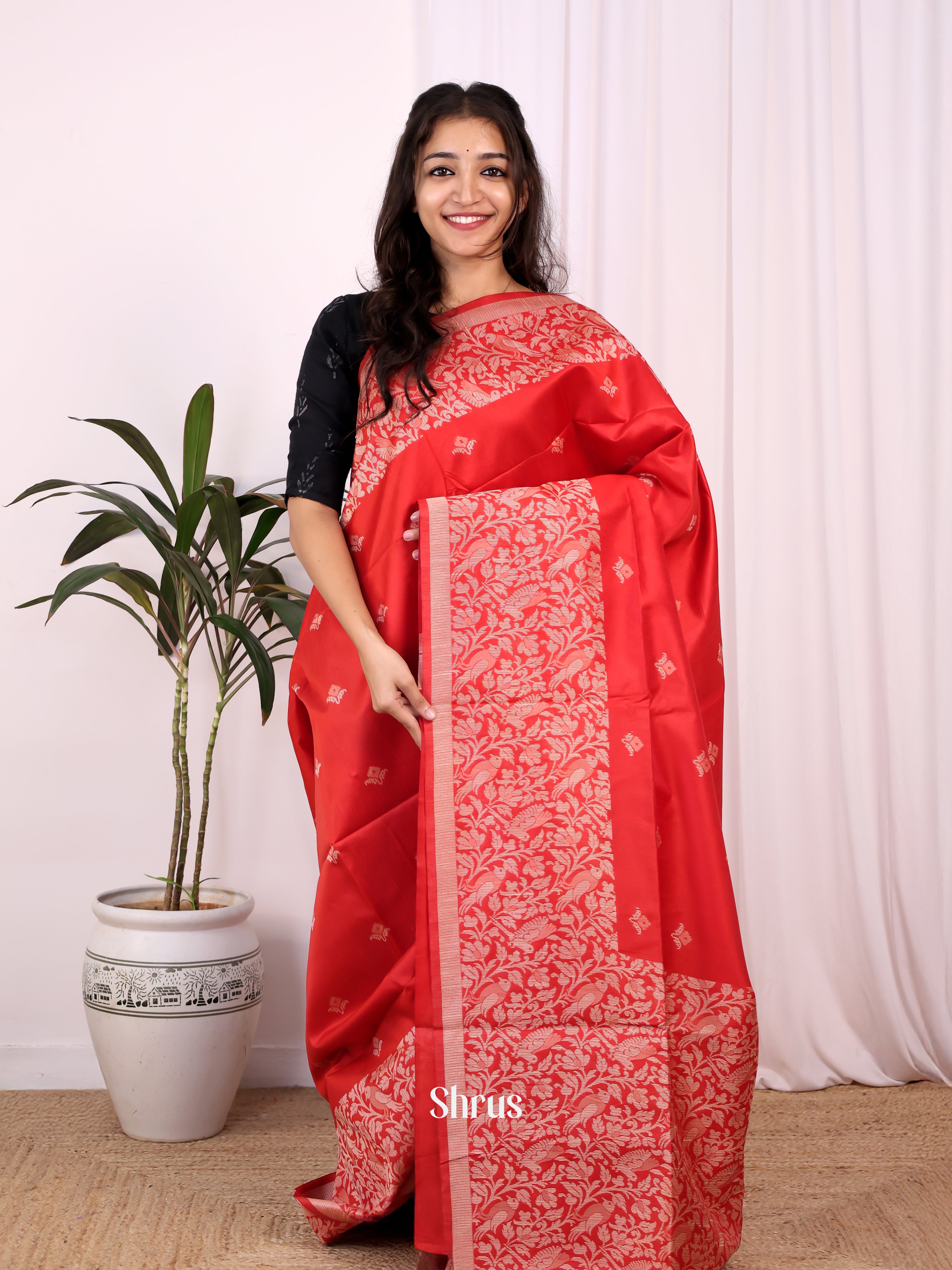 Red - Champa semitussar Saree