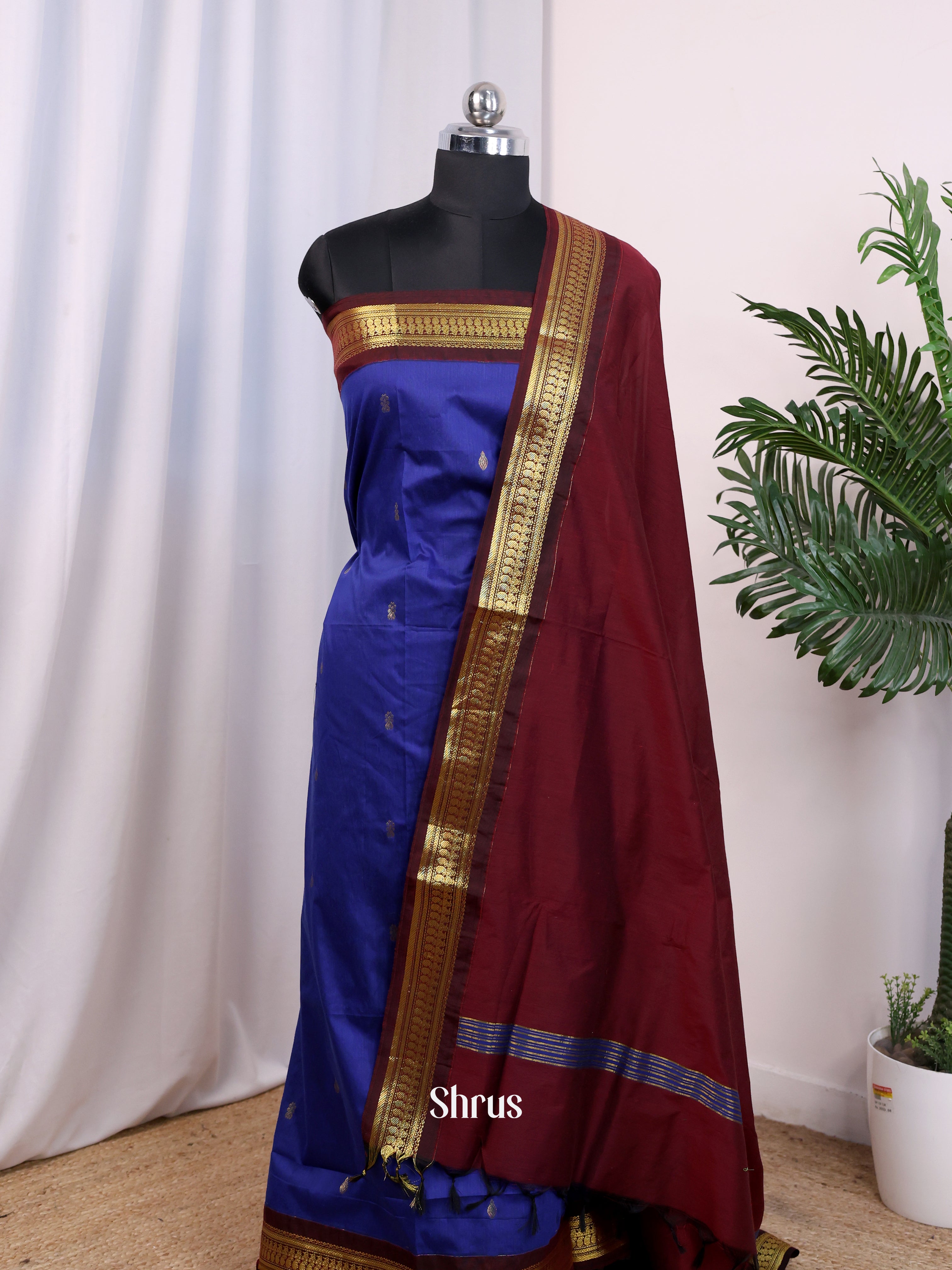 Blue & Maroon- Kalyani Cotton salwar unstitch