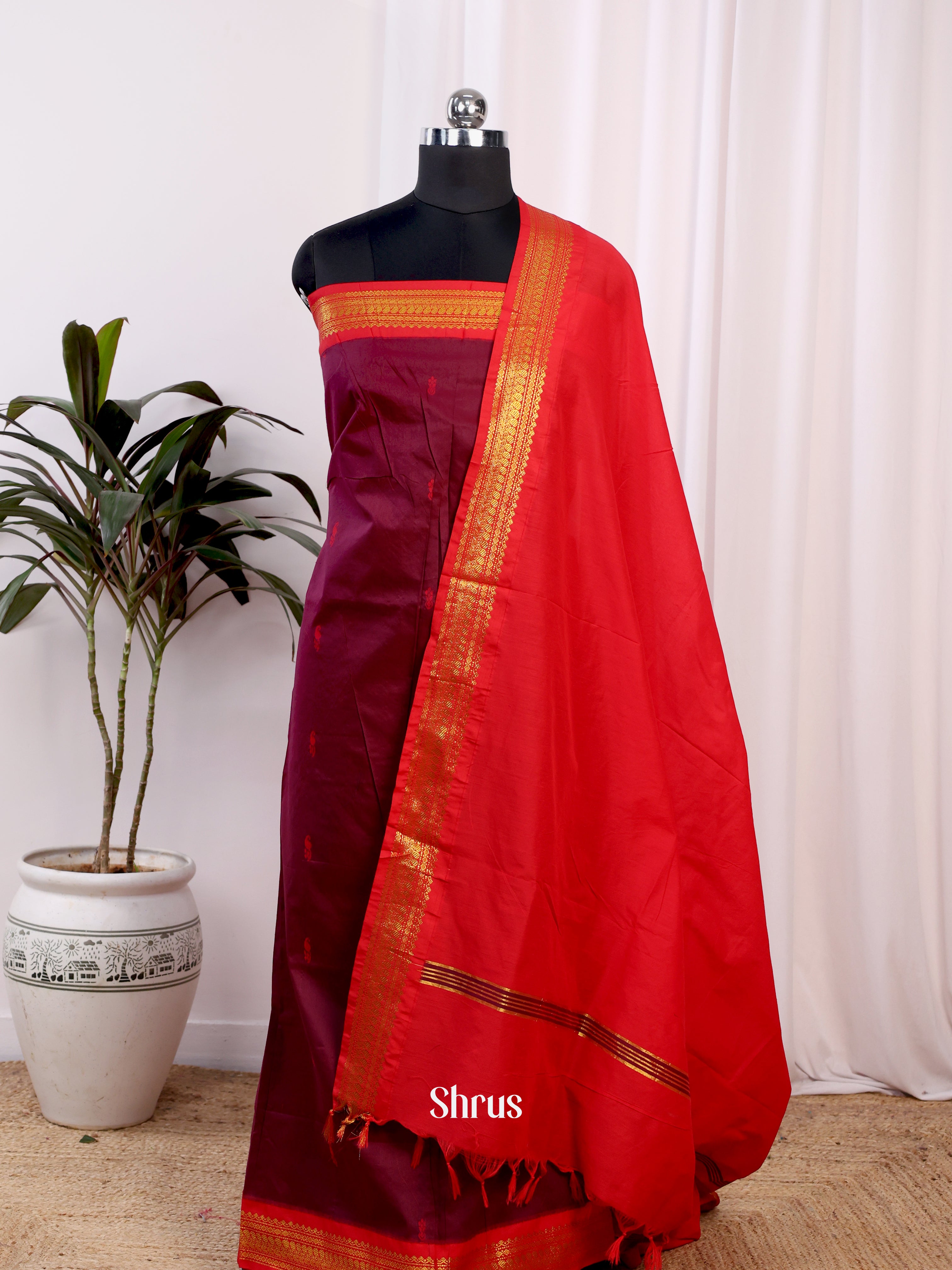 Maroon & Red - Kalyani Cotton salwar unstitch