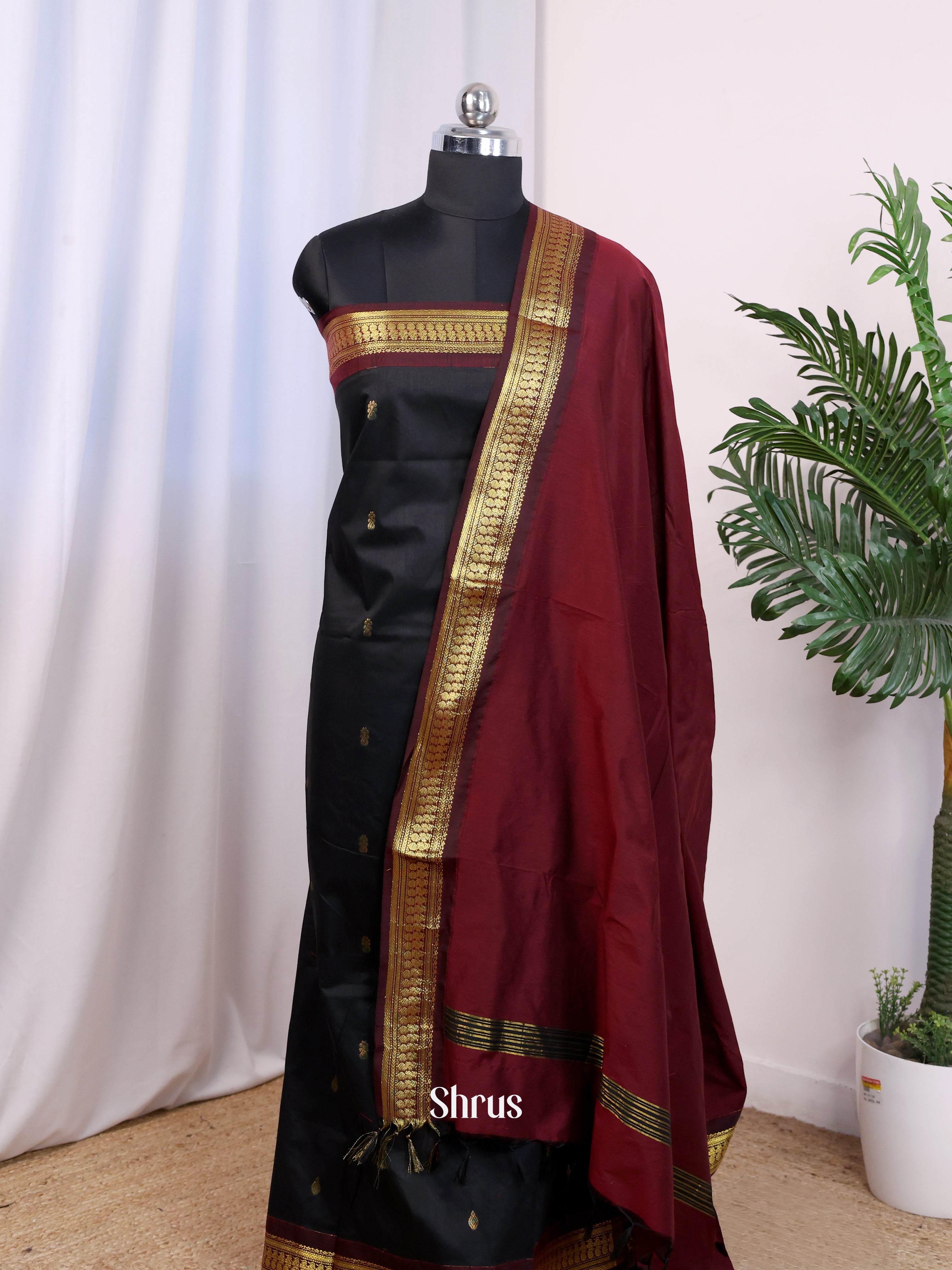 Black & Maroon - Kalyani Cotton salwar unstitch